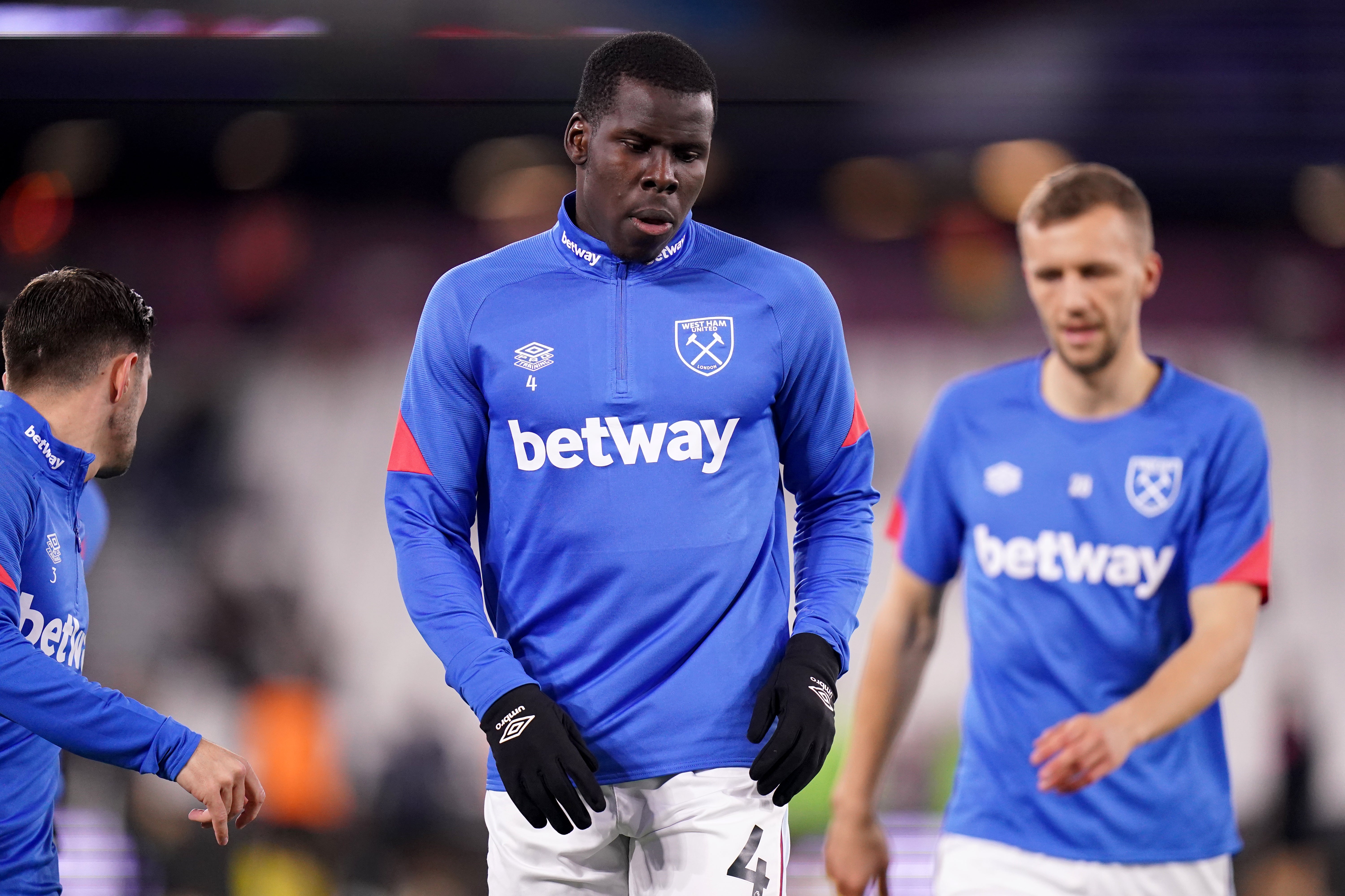 Kurt Zouma warms up ahead of the game against Watford (Adam Davy/PA)