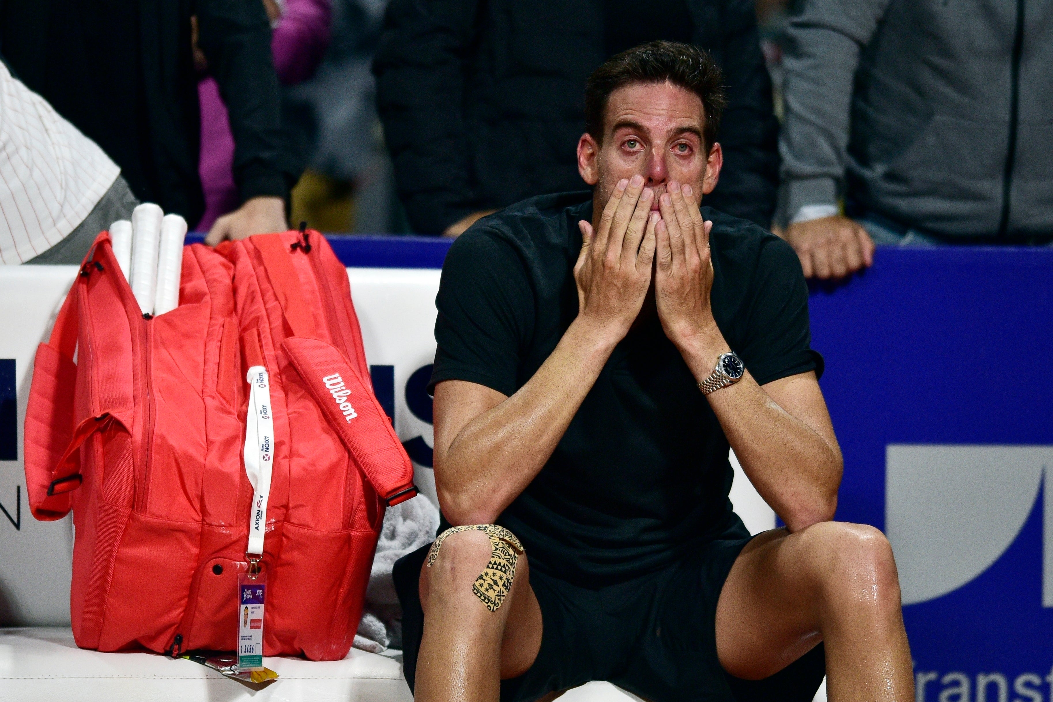 Juan Martin Del Potro cries after losing to Federico Delbonis (Gustavo Garello/PA)