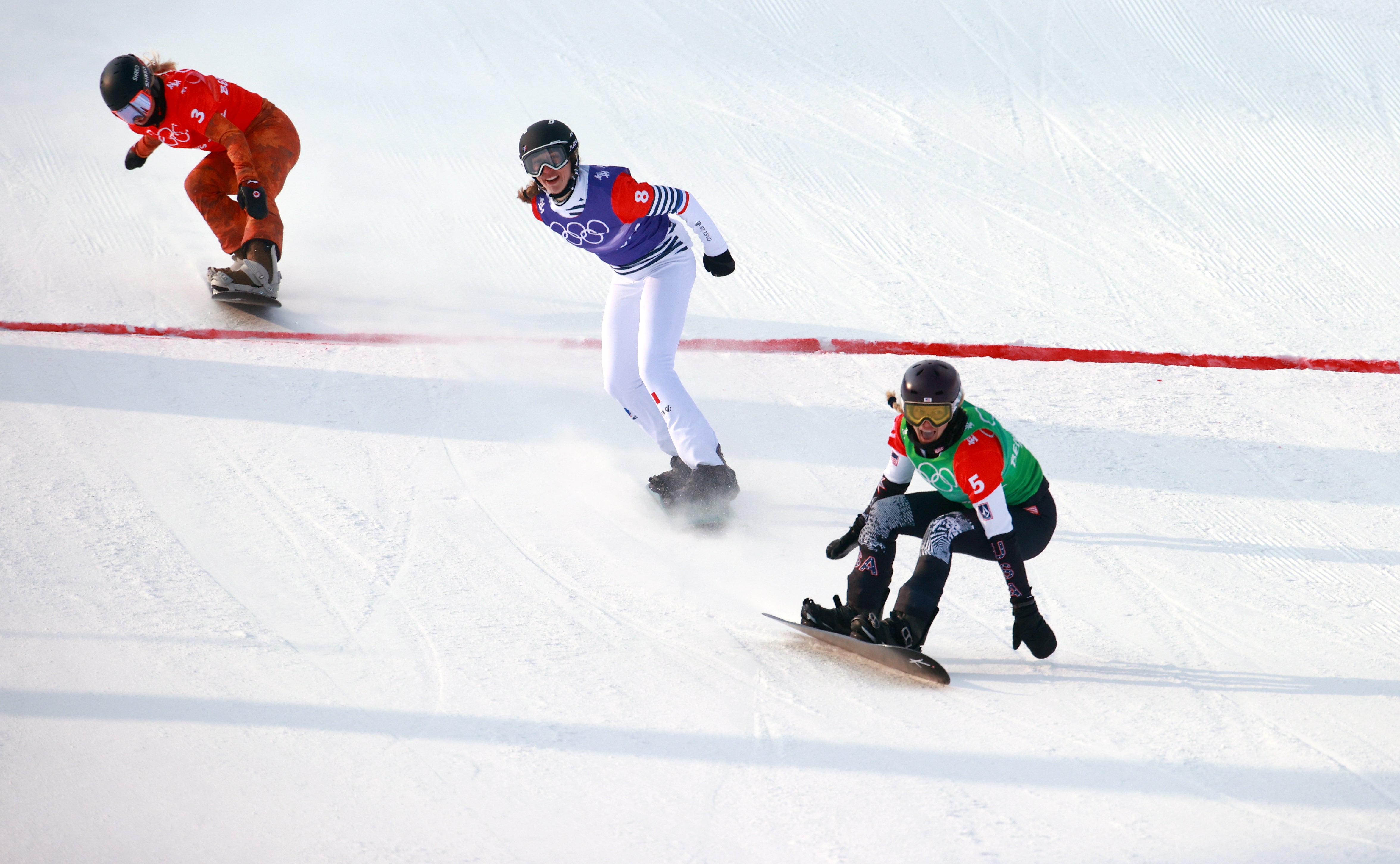 Lindsey Jacobellis beats Chloe Trespeuch and Meryeta Odine in the Women’s Snowboard Cross final