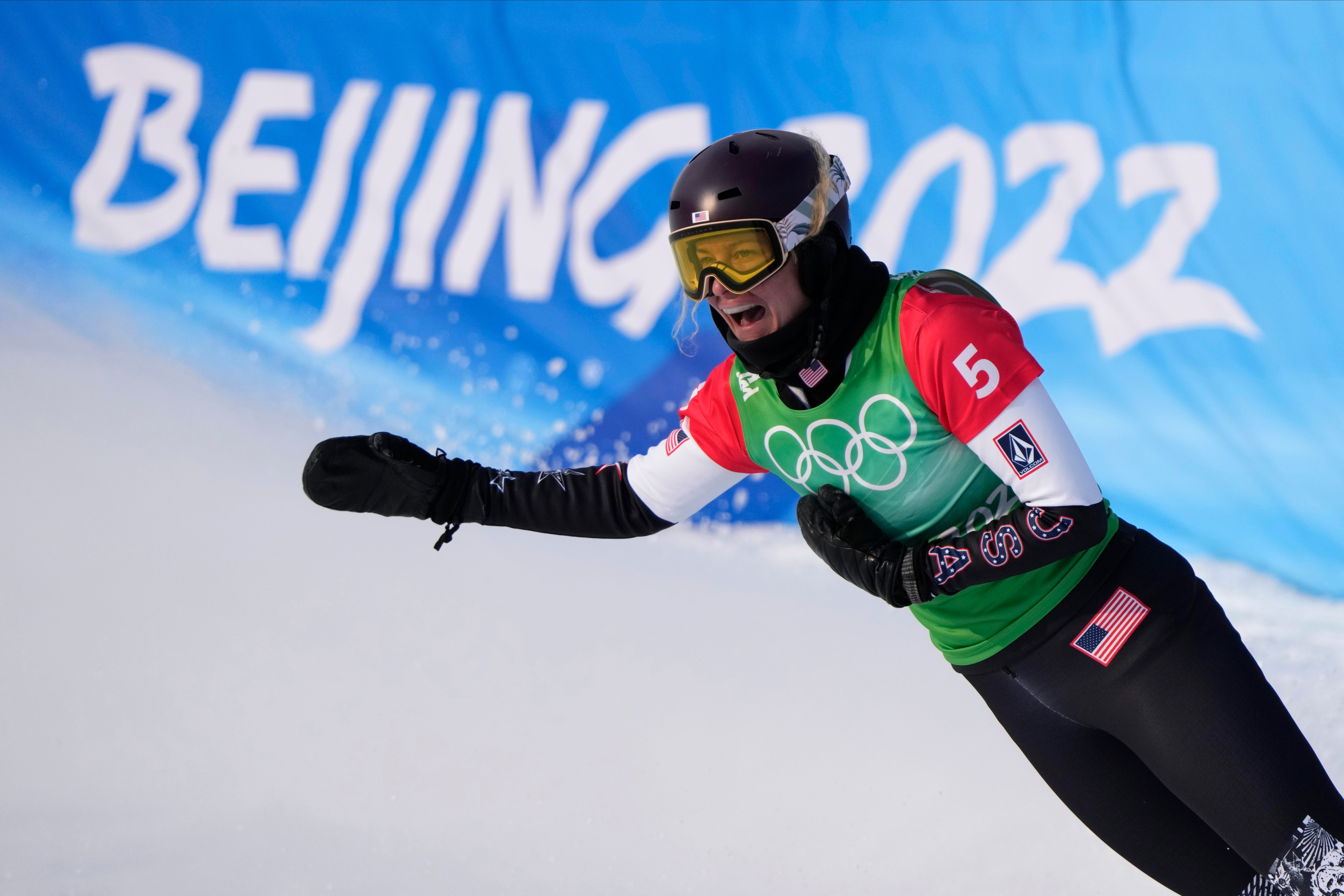 Lindsey Jacobellis celebrates after winning a gold medal