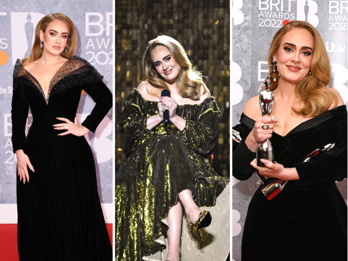 Adele wore three off-the-shoulder styles the 2022 Brit Awards