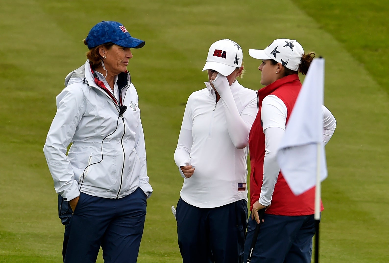 Stacy Lewis (centre) was a late injury withdrawal ahead of the 2019 Solheim Cup (Ian Rutherford/PA)