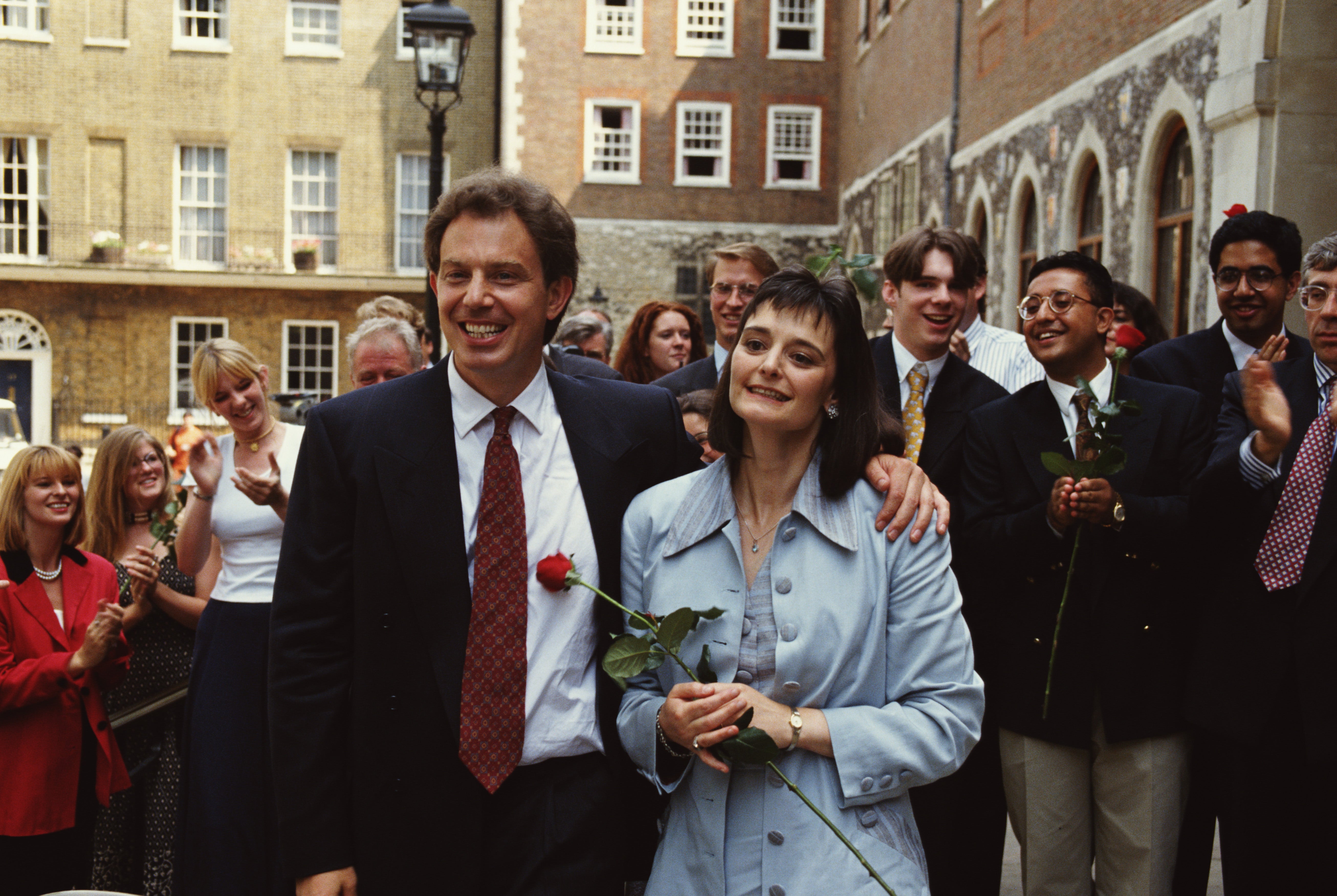 Tony Blair and his wife Cherie celebrate his election on 21 July 1994