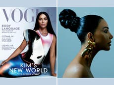 Kim Kardashian covers American Vogue in Loewe dress