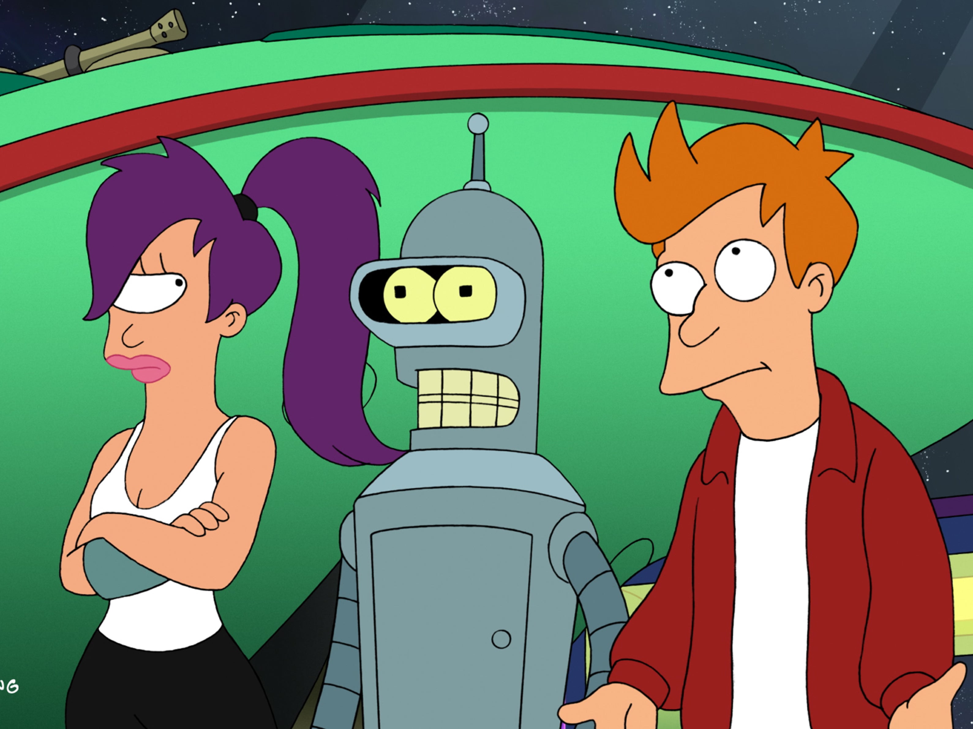 Leela, Bender and Fry in ‘Futurama'