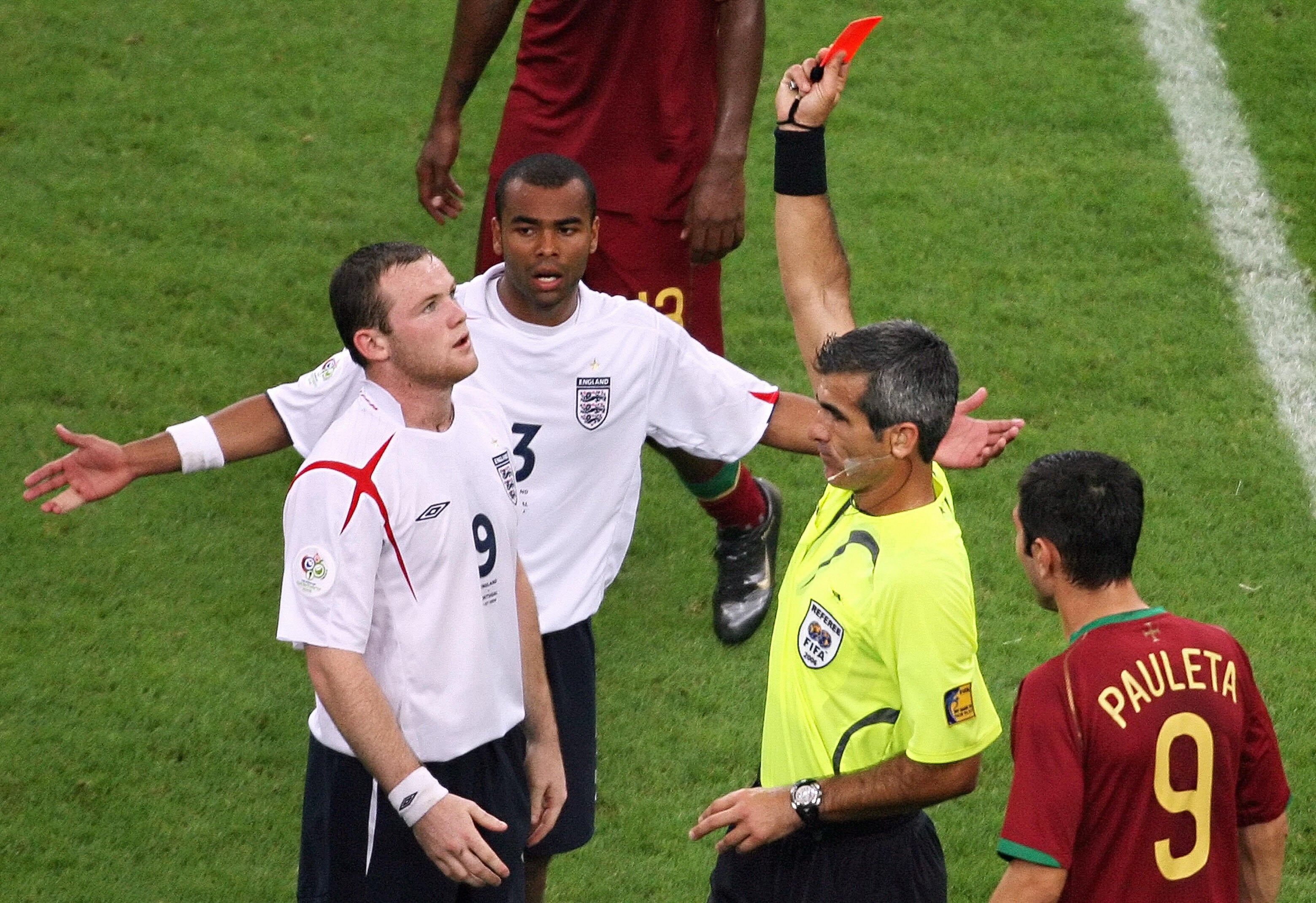 Rooney receives a red card against Portugal at the 2006 World Cup