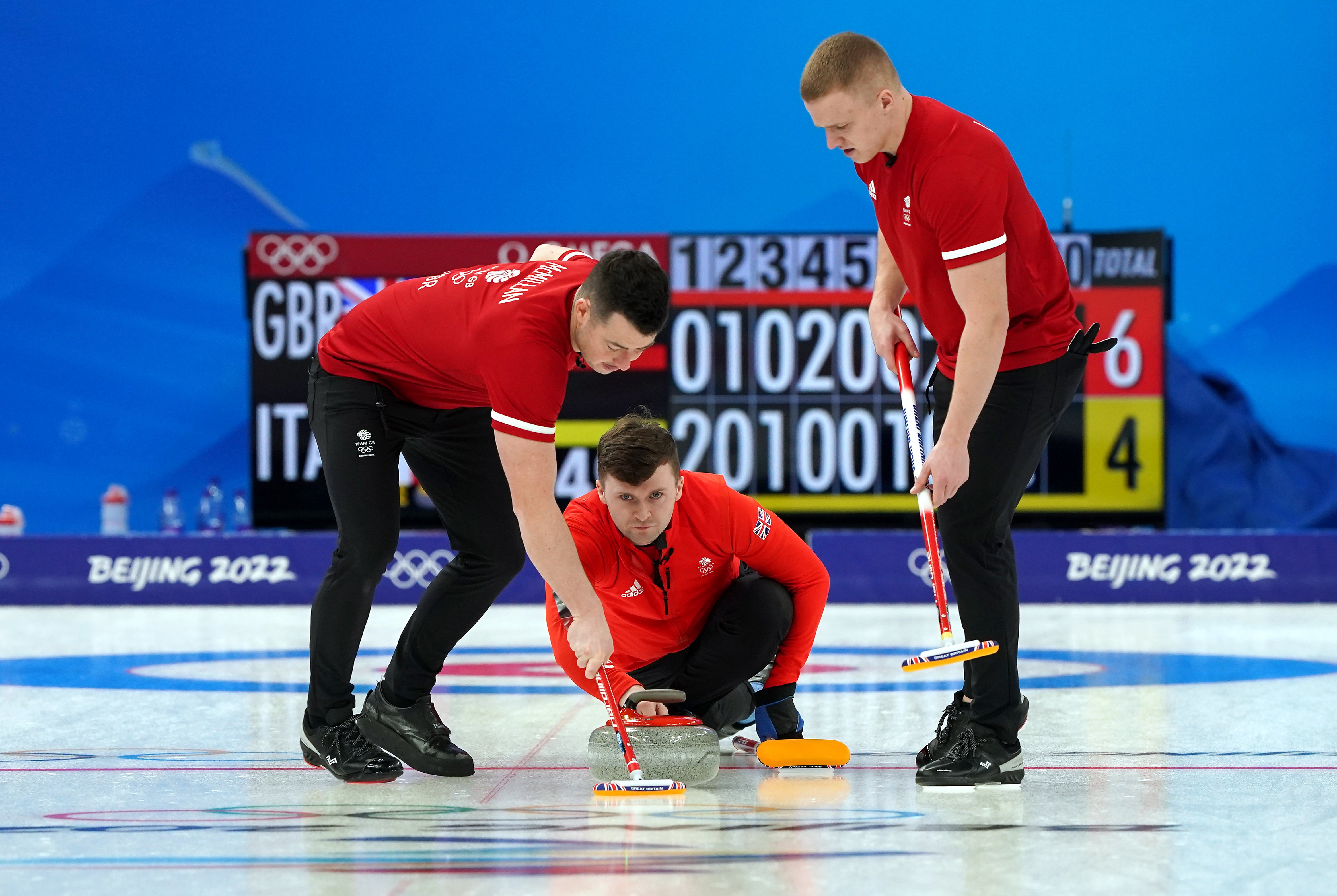 Bruce Mouat, centre, bounced back from his mixed doubles disappointment (Andrew Milligan/PA)
