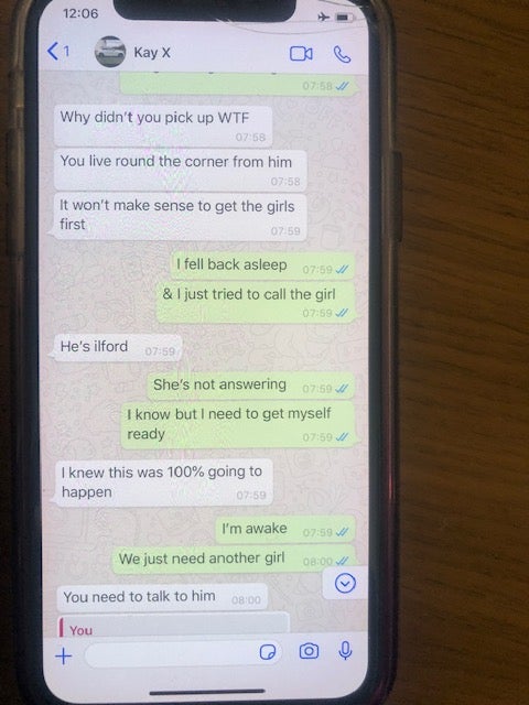 Text messages between ‘Kay’ (Olugosi) and Eva Dambrauskaite, who was tasked with recruiting and managing the vulnerable young girls