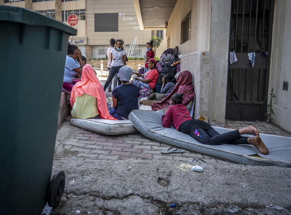 Ethiopian domestic workers camp outside their embassy in Beirut after being dumped by their employers