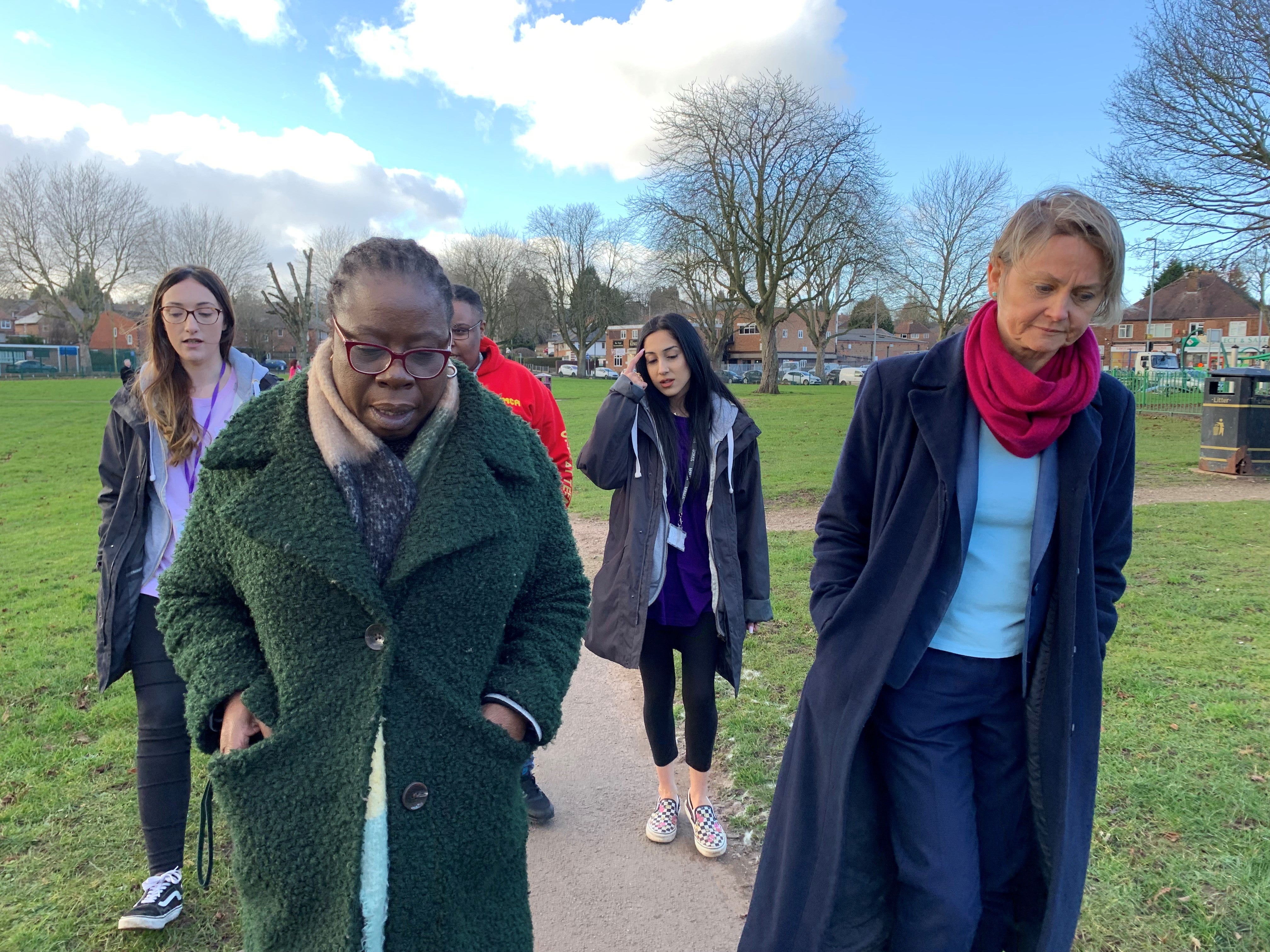 Labour’s Birmingham Erdington by-election candidate Paulette Hamilton, centre left, and shadow home secretary Yvette Cooper, right (Richard Vernalls/PA)