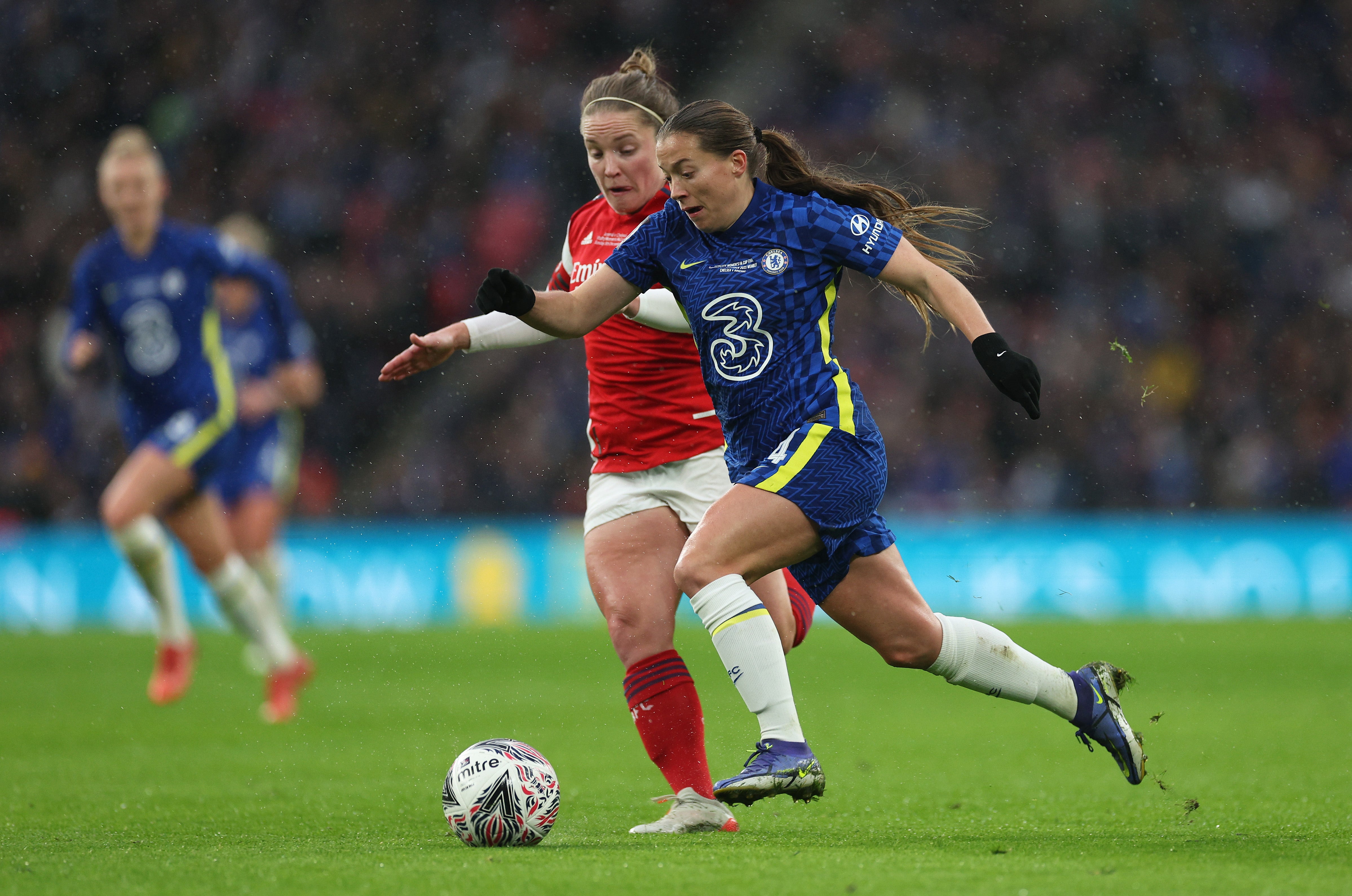 Fran Kirby on the ball for Chelsea in its defeat of Arsenal in December’s FA Cup final