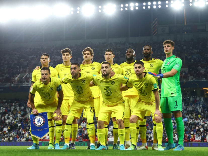 Chelsea players pose for a photo ahead of their Club World Cup semi-final