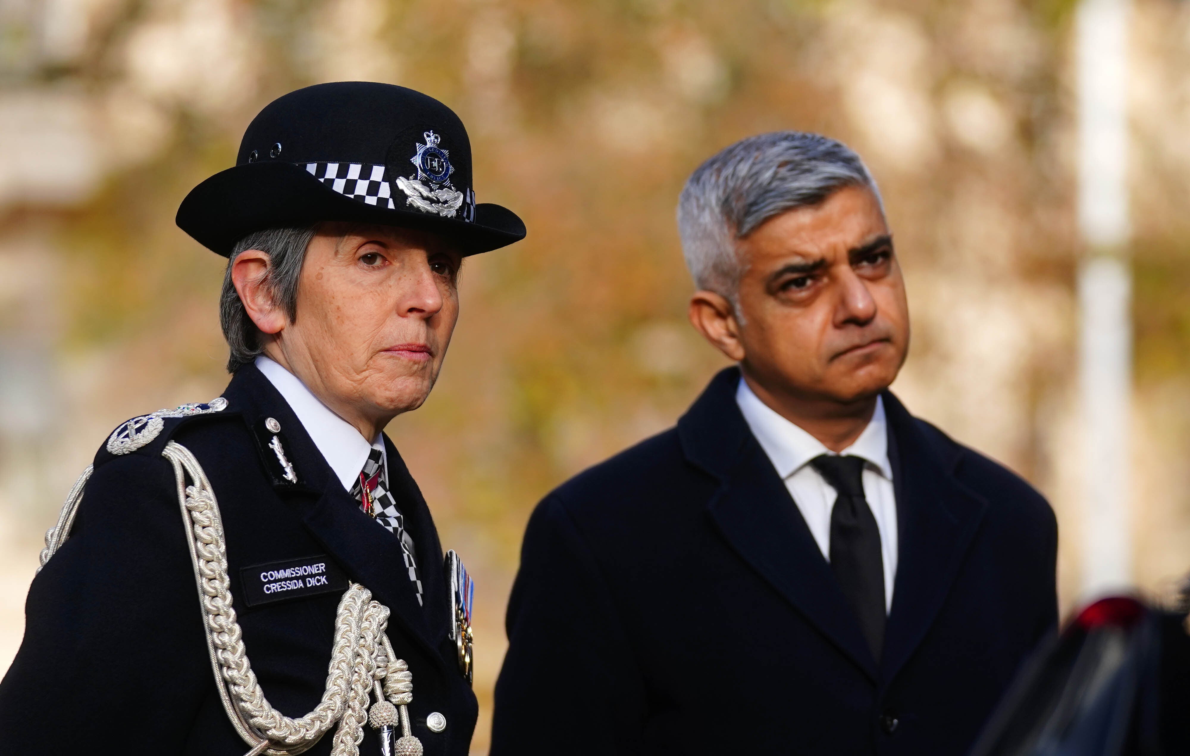 Metropolitan Police Commissioner Dame Cressida Dick with Mayor of London Sadiq Khan at the National Police Memorial on The Mall (Victoria Jones/PA)