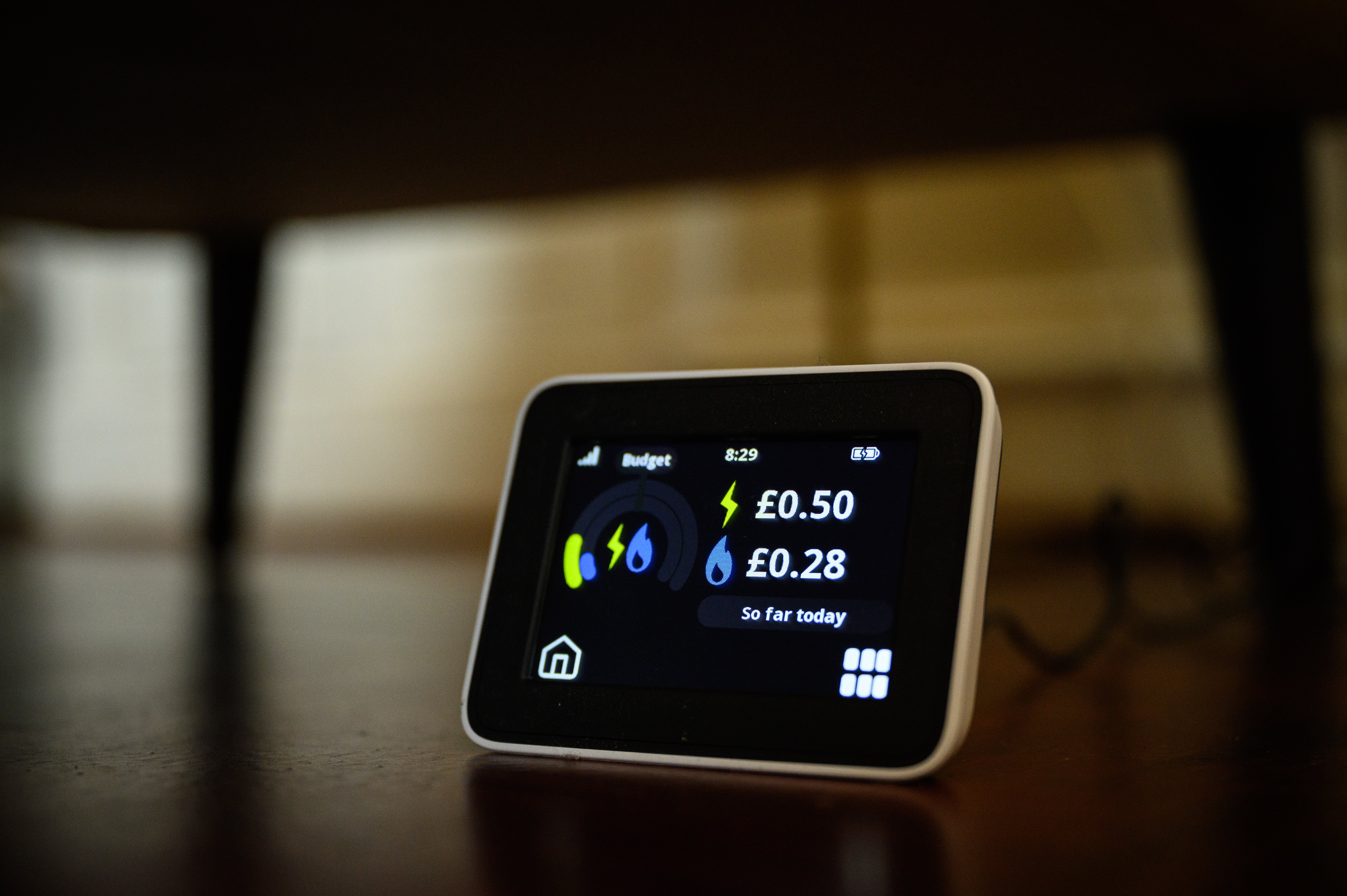 A smart meter displaying live data on energy use