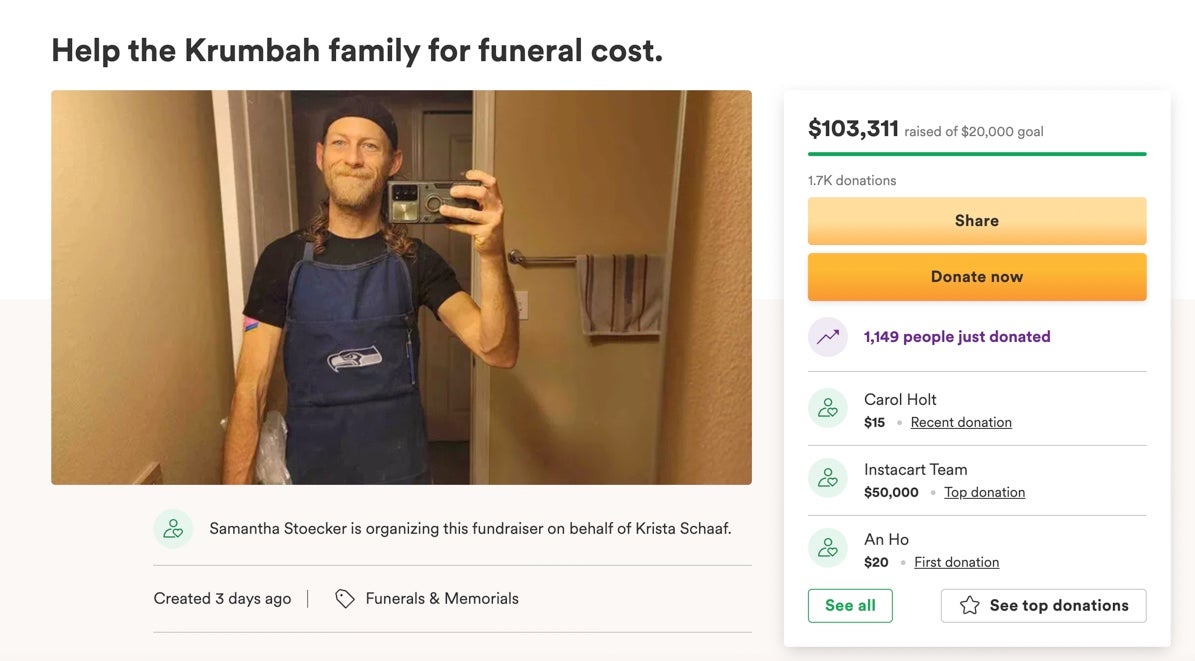 Instacart donated $50,000 to help the family of Justin Krumbah