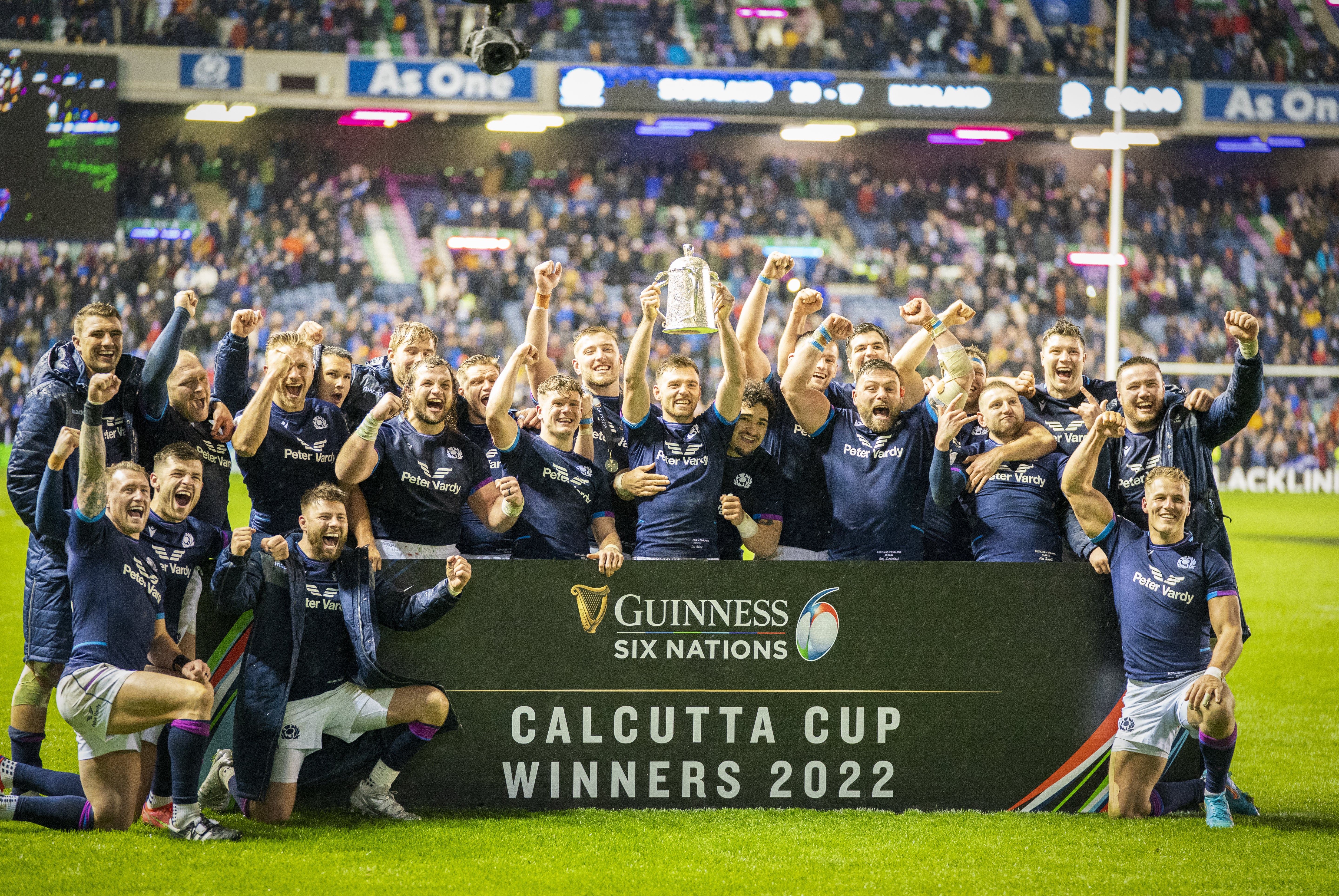 Scotland celebrate after winning the Calcutta Cup (Jane Barlow/PA)