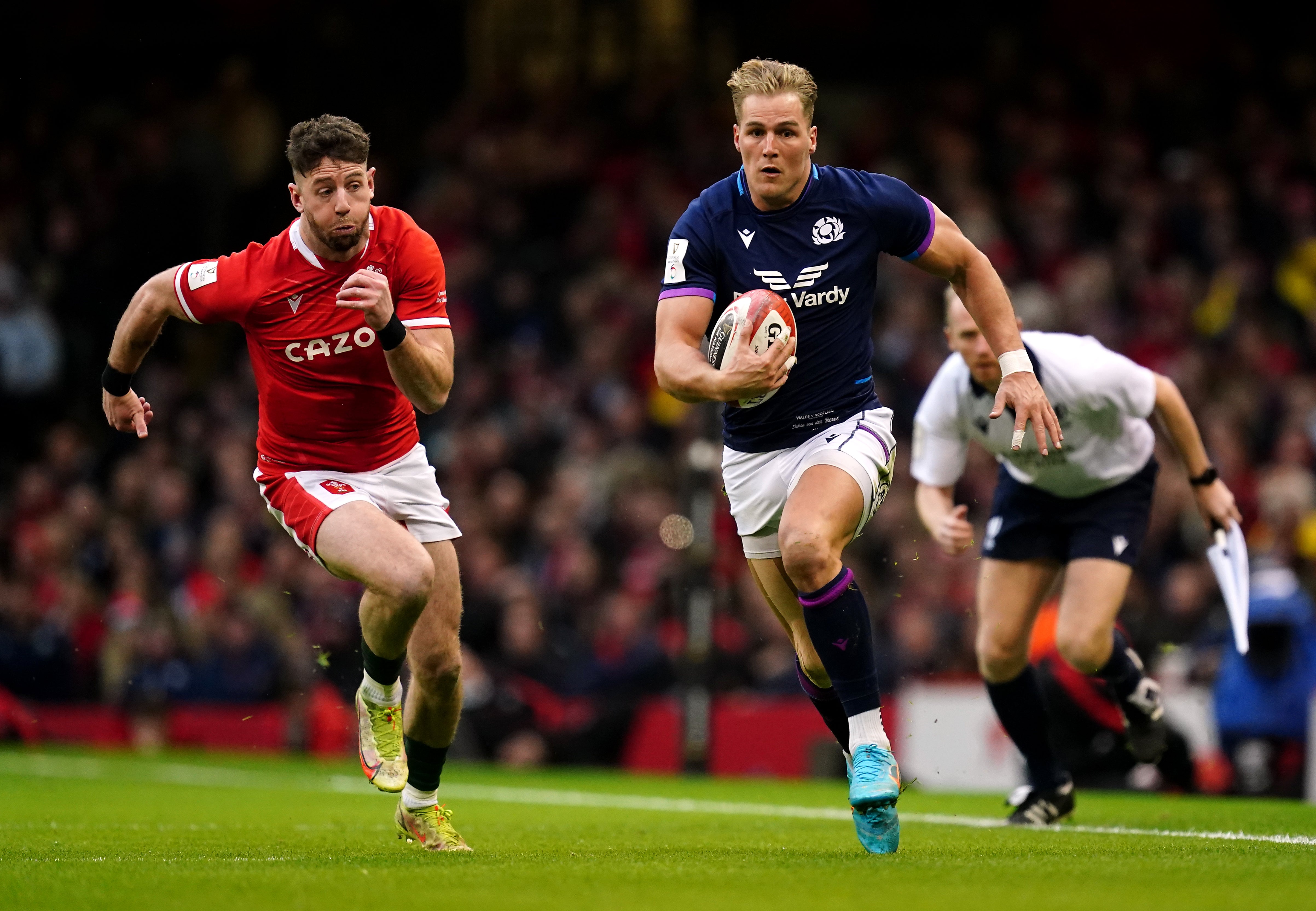 Scotland’s Duhan van der Merwe breaks away against Wales (David Davies/PA)