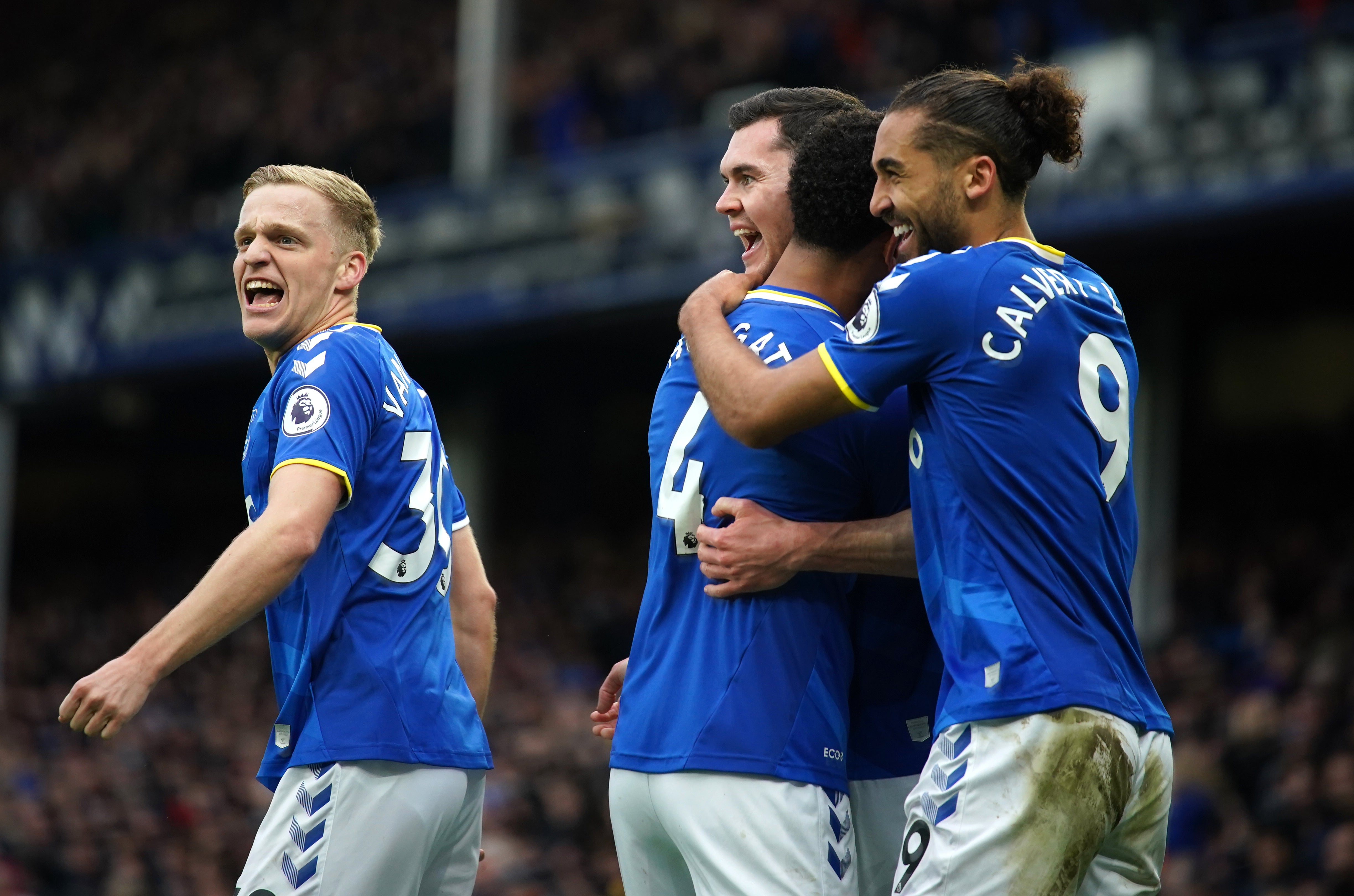 Donny Van De Beek (left) made an impressive full debut for Everton (Peter Byrne/PA)