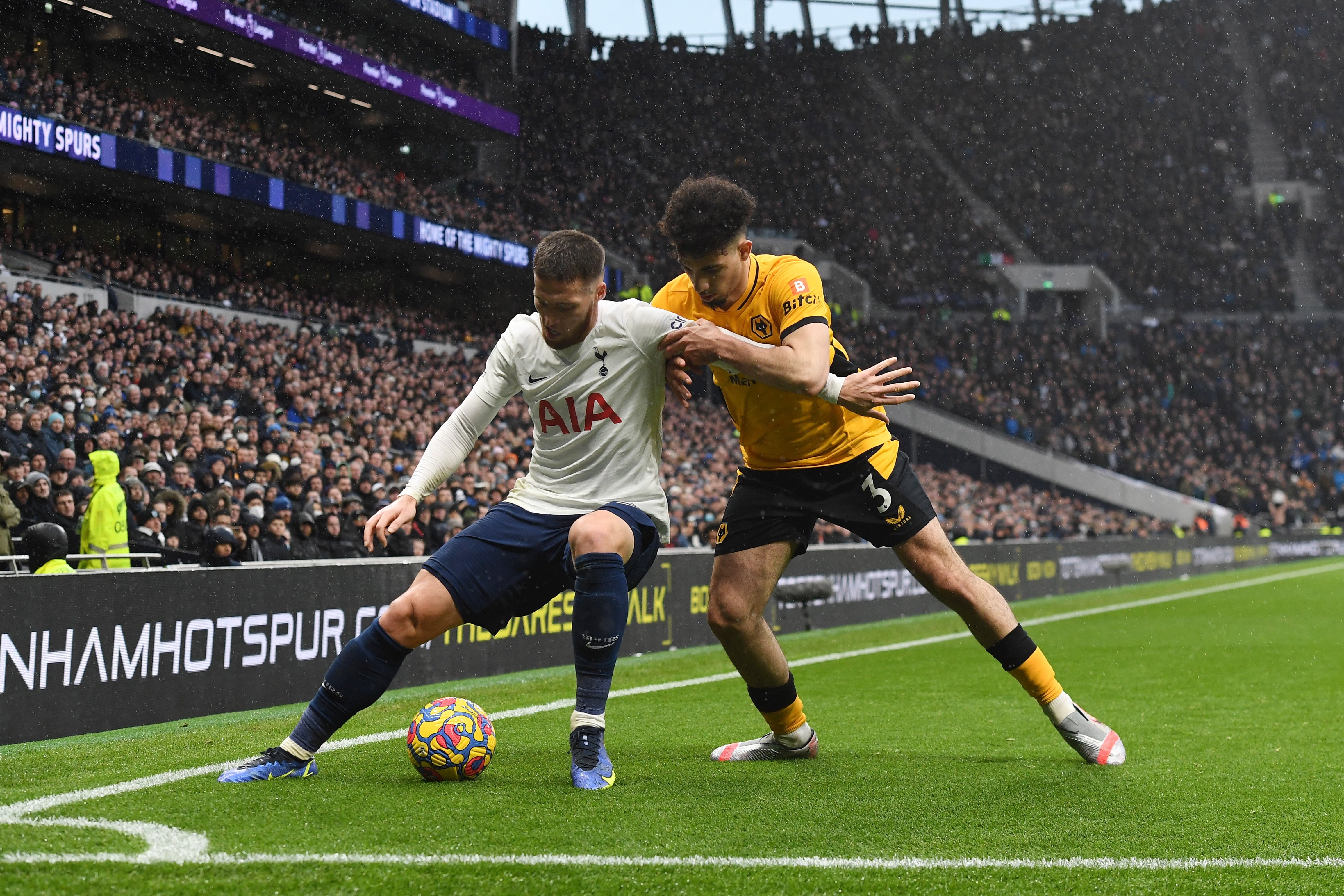 Tottenham's Matt Doherty vies for the ball against Wolves’ Rayan Ait-Nouri