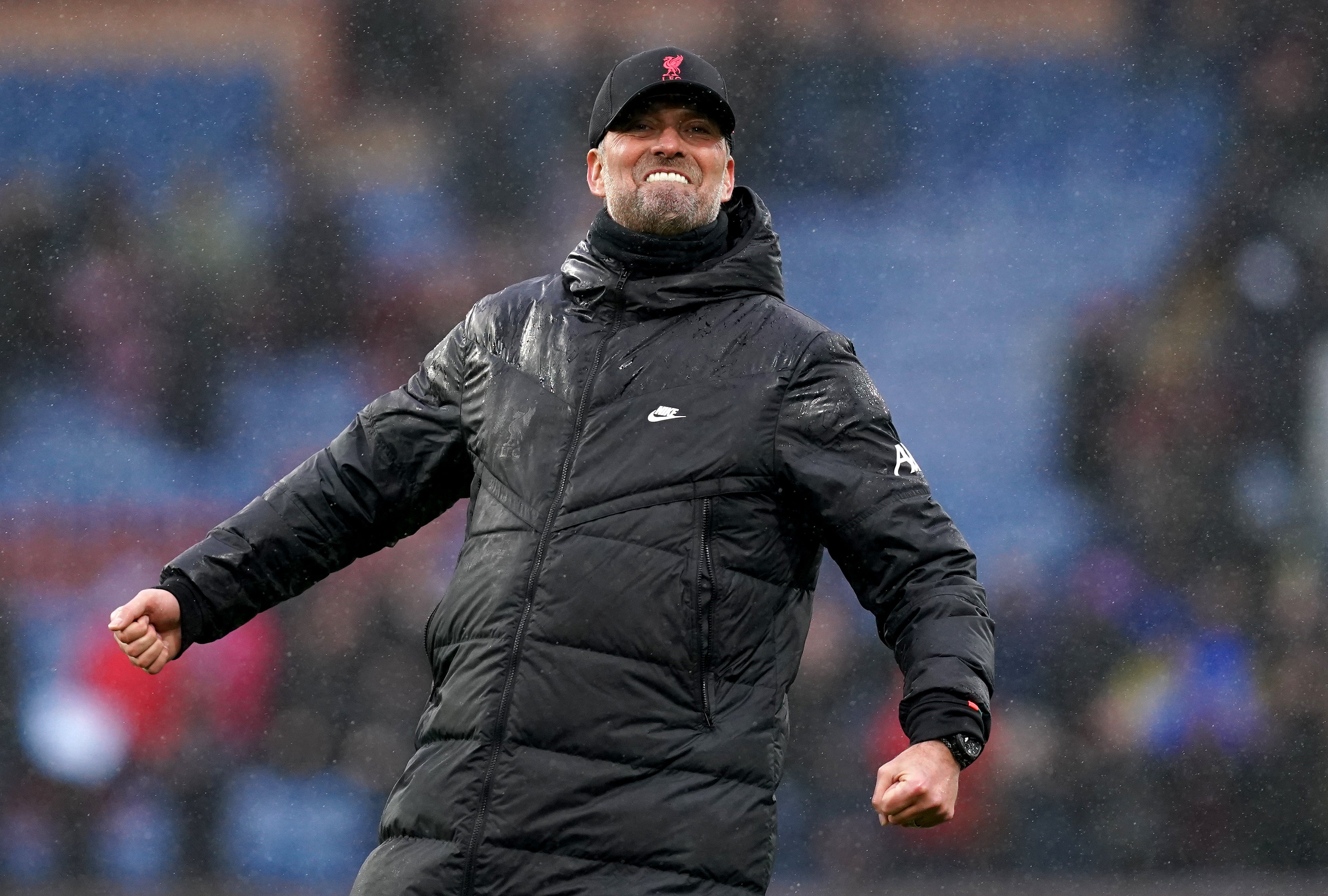 Jurgen Klopp celebrates at full-time (Martin Rickett/PA)