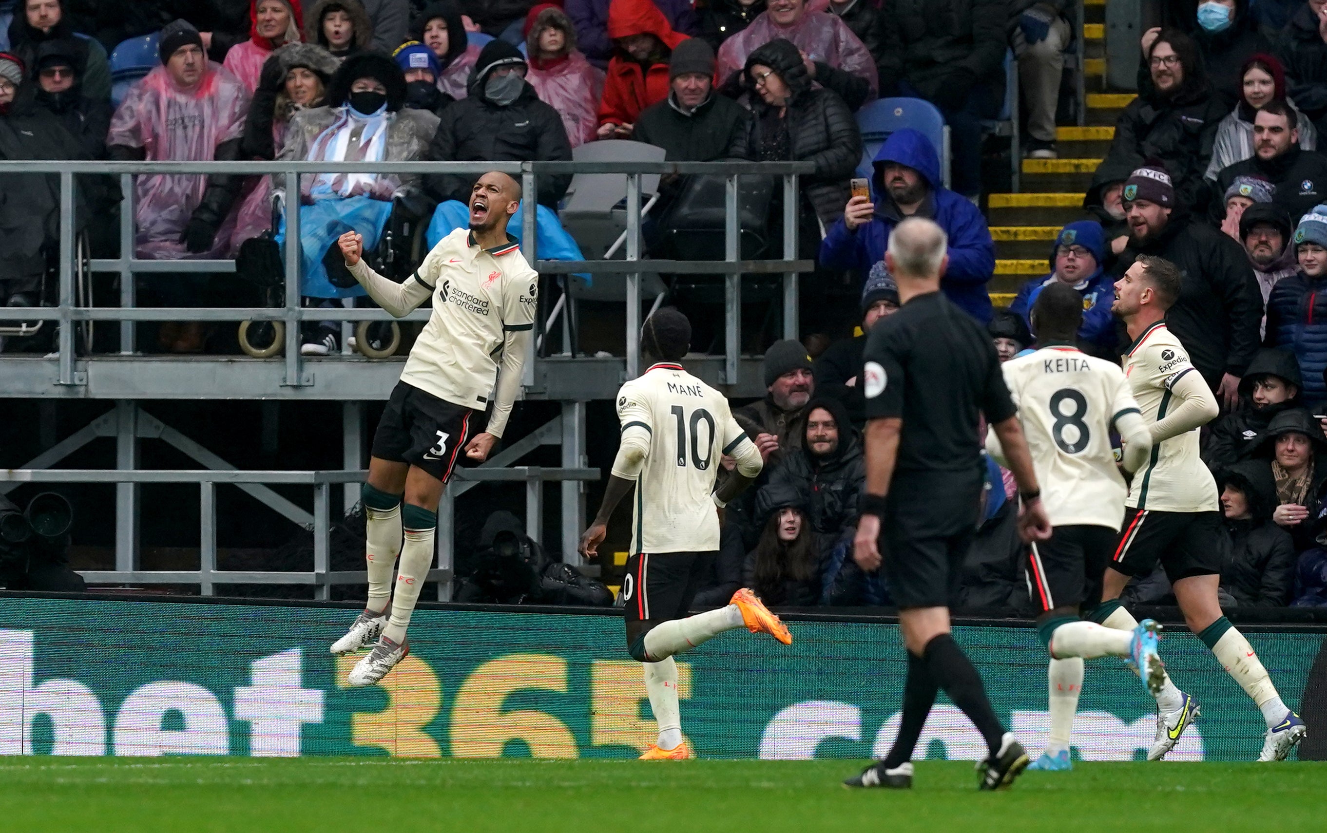 Fabinho celebrates scoring the winner (Martin Rickett/PA)