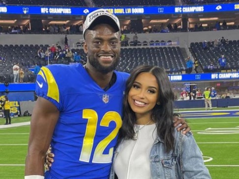 Van Jefferson of the Los Angeles Rams and his wife Samaria