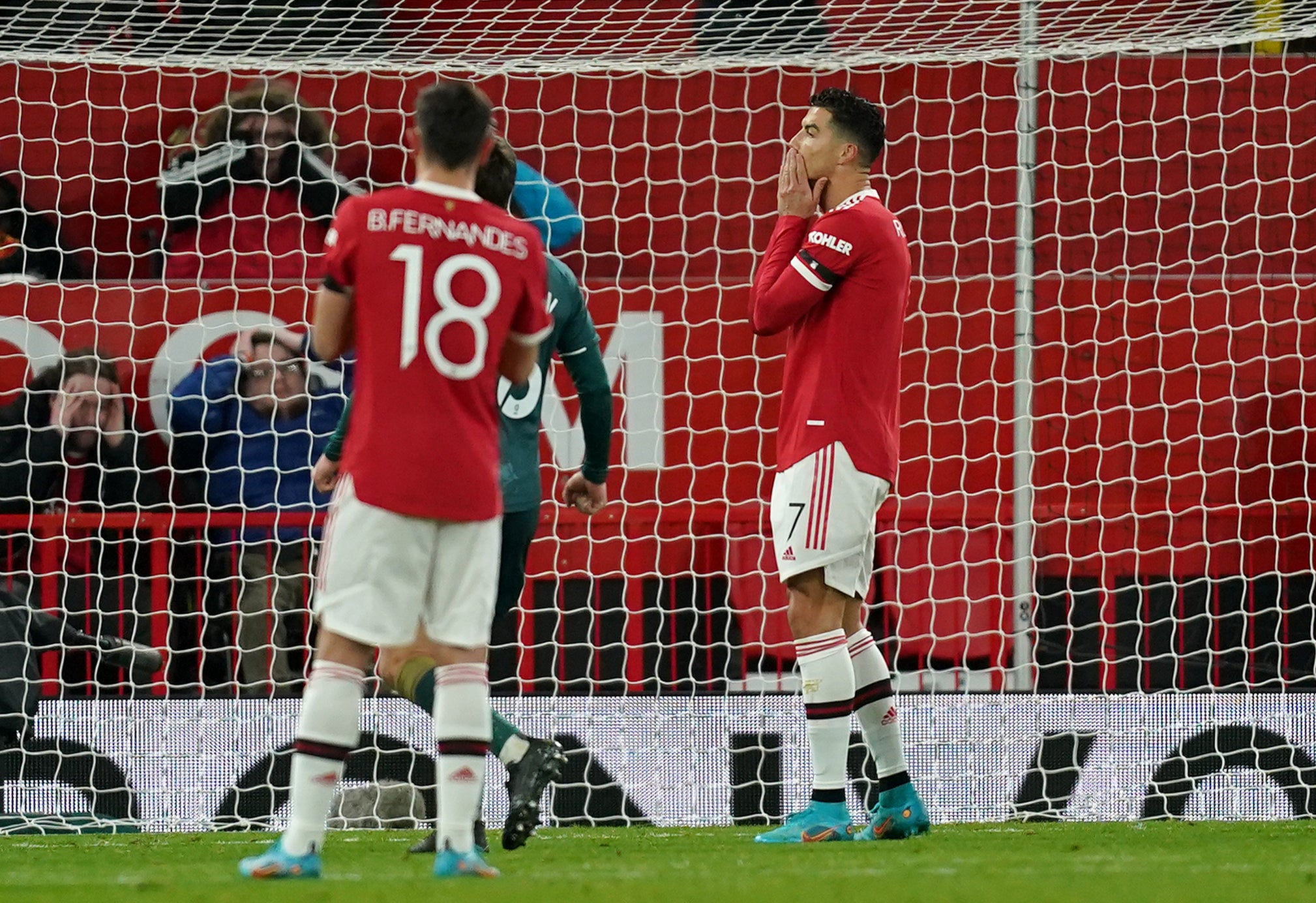 Cristiano Ronaldo reacts after missing a penalty in the FA Cup loss to Middlesbrough (Martin Rickett/PA)