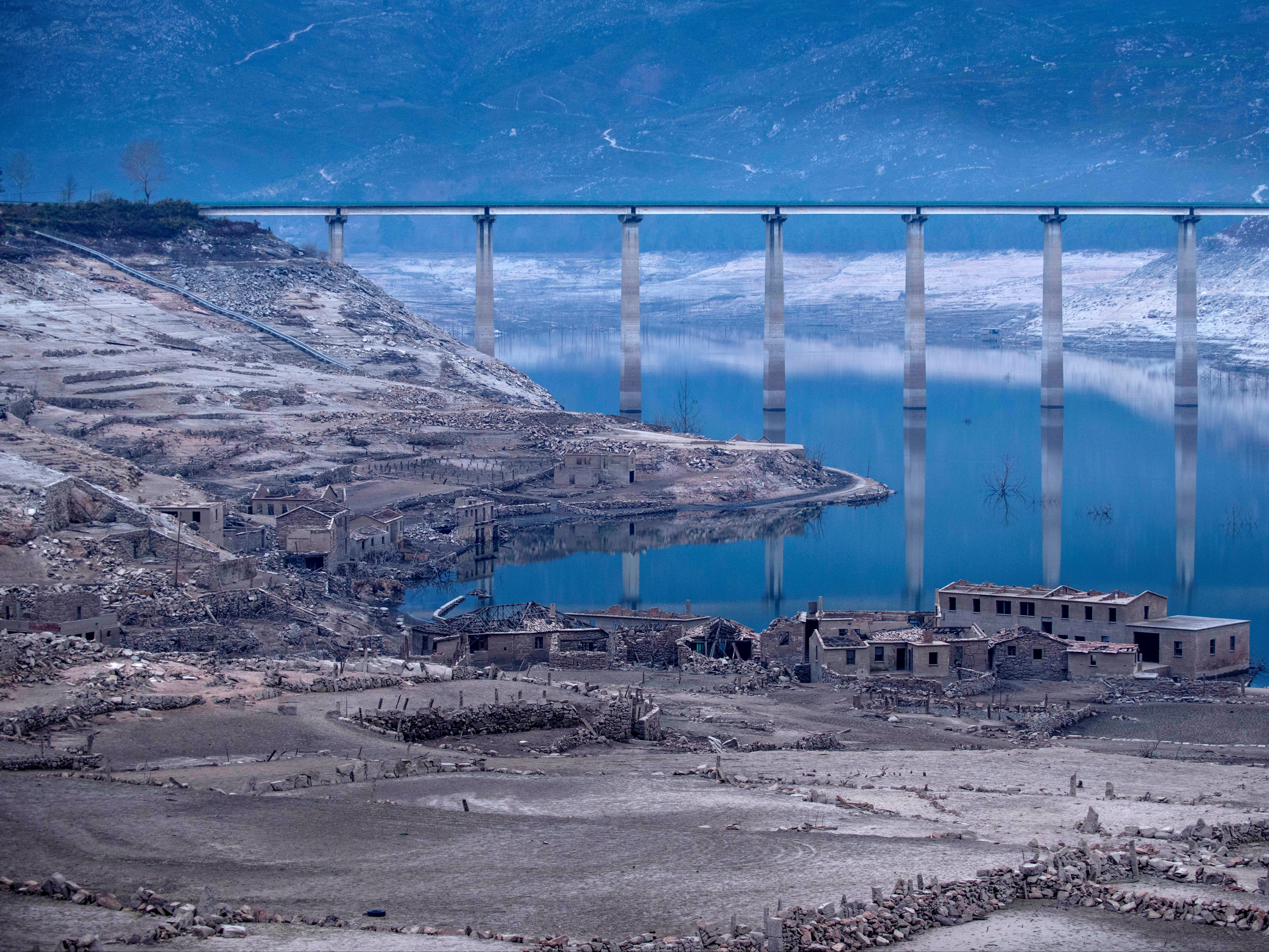 The abandoned village of Aceredo near the dam of Lindoso in Lobios, Galicia, Spain, on 13 February 2022