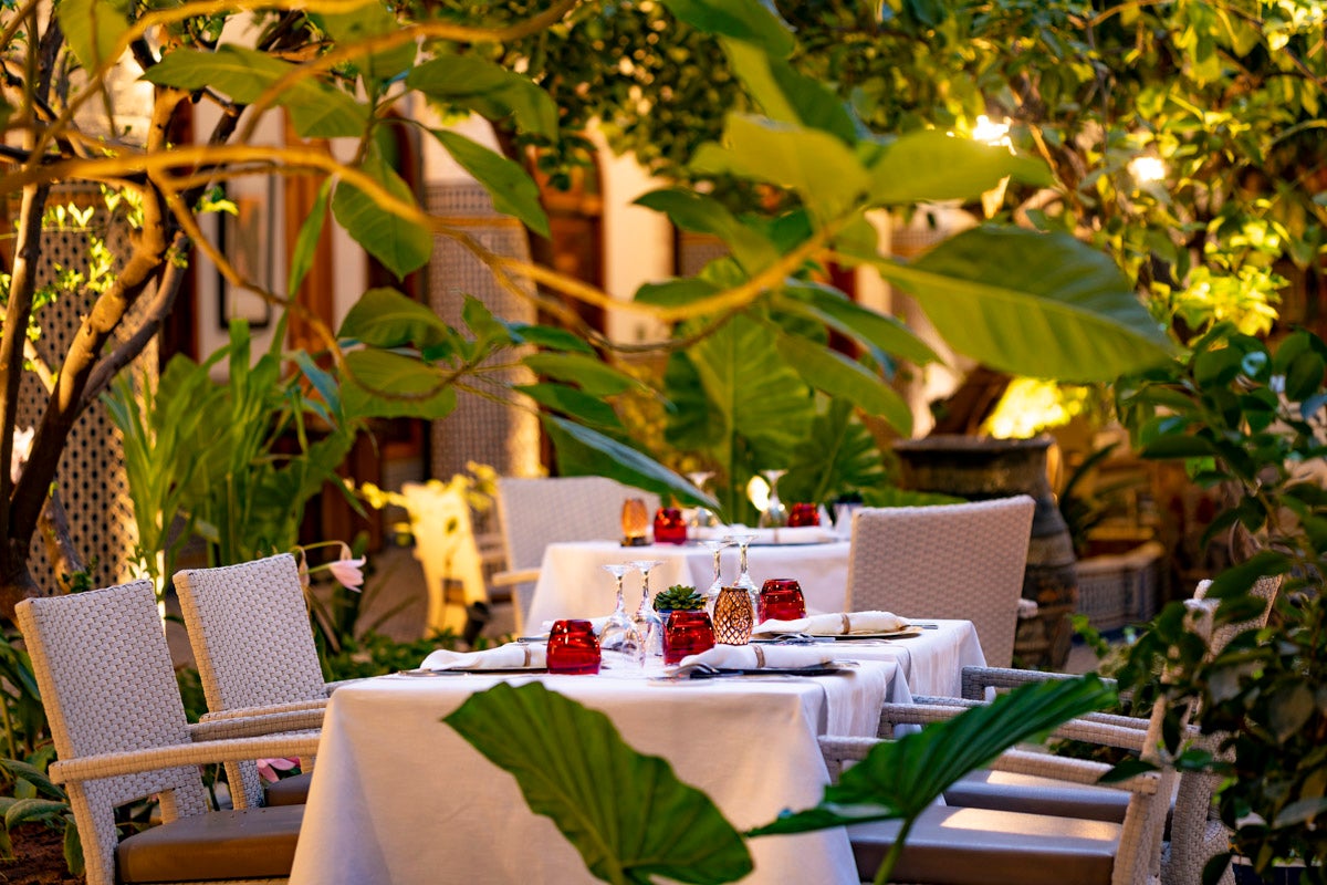 Eat among the trees in the courtyard garden