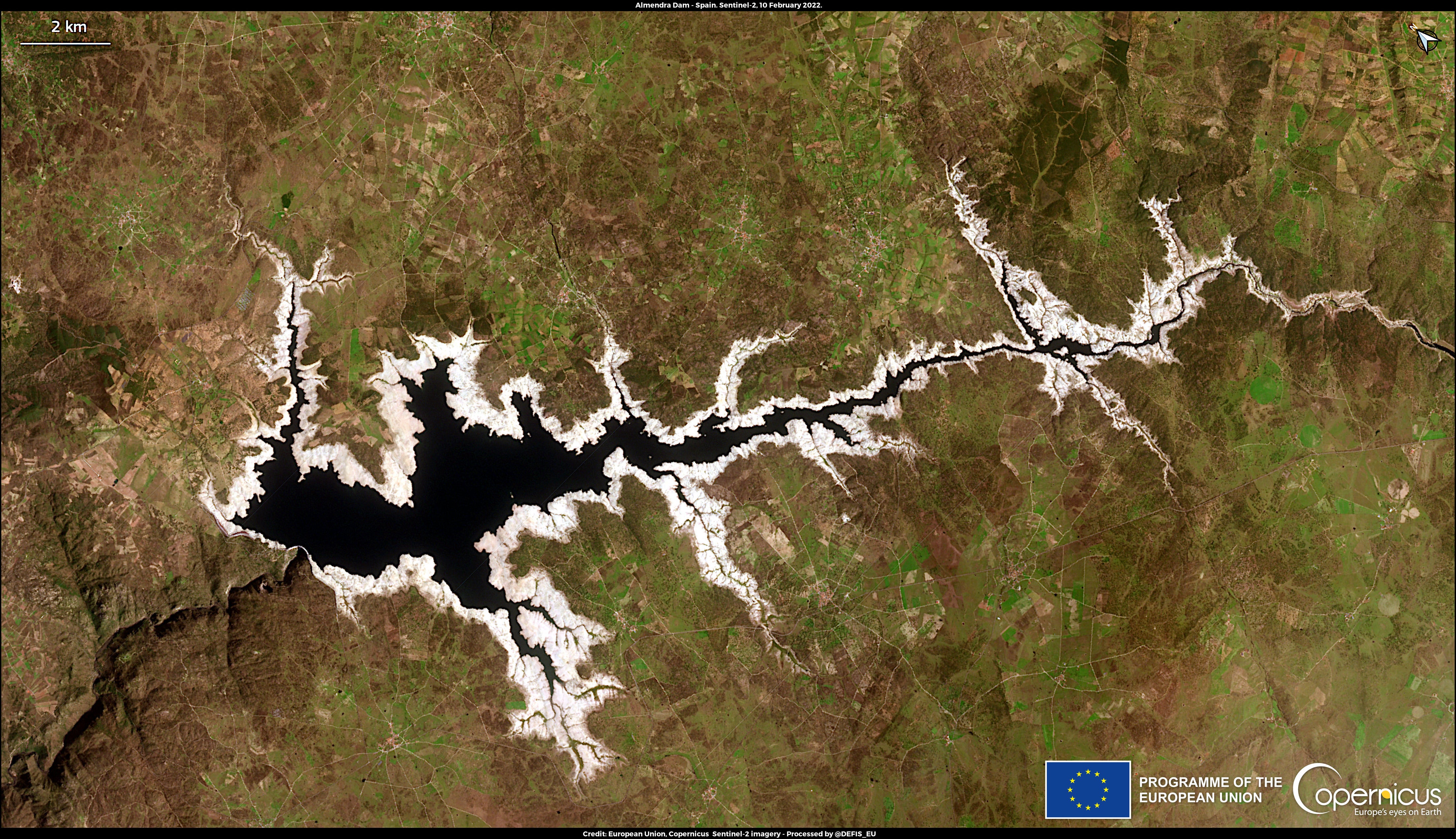 Satellite images show Spain’s third-largest reservoir, at Almendra in the Castilla y León, at just a third of its capacity. According to the Spanish meteorology and climatology State Agency, 2022 has started as the second driest year of the 21st century