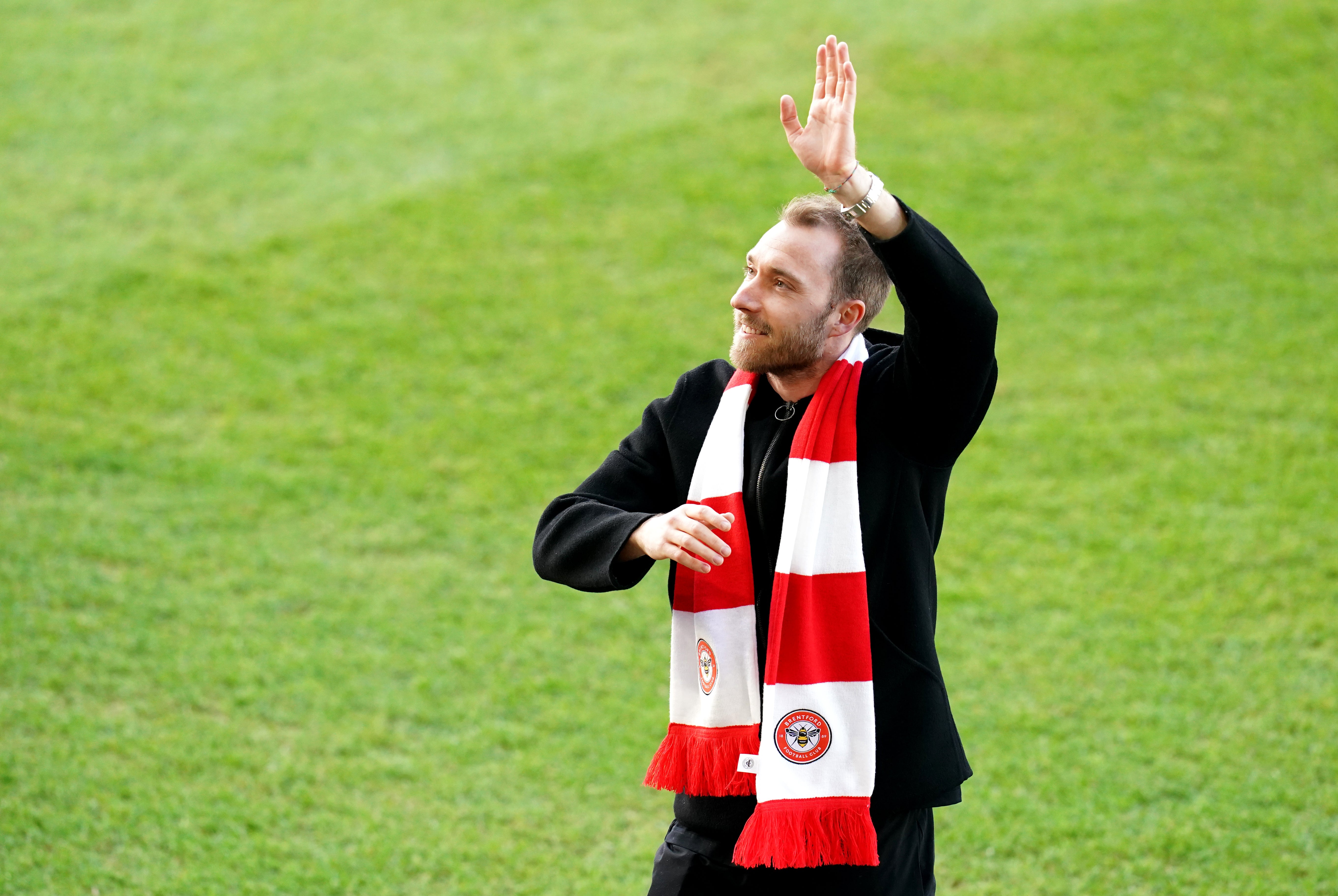 Brentford’s Christian Eriksen is presented to the crowd (John Walton/PA)