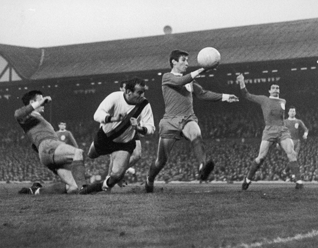 Inter’s Mario Corso attempts a header in the Anfield first leg in 1965