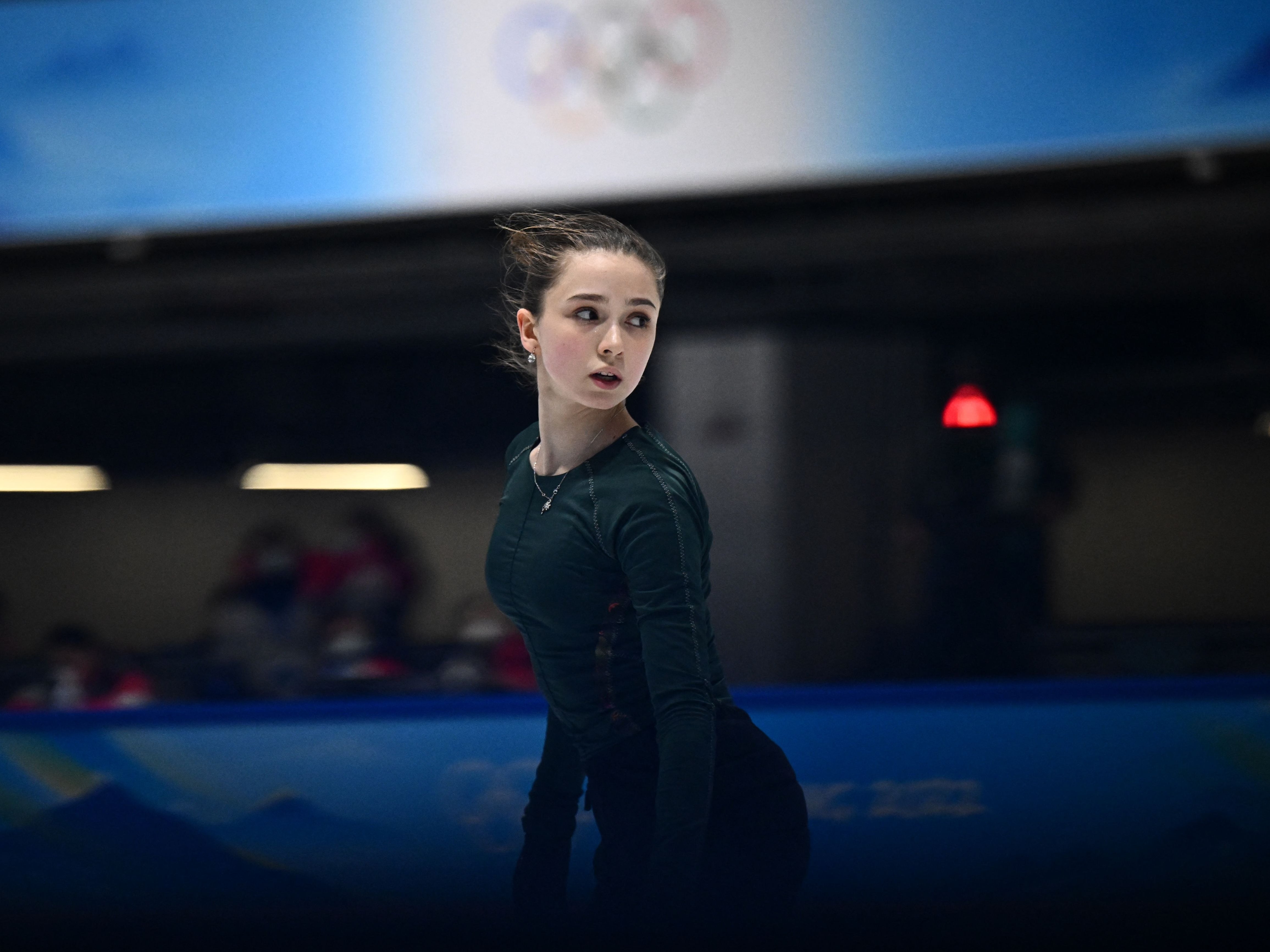 Kamila Valieva in training ahead of the women’s short program