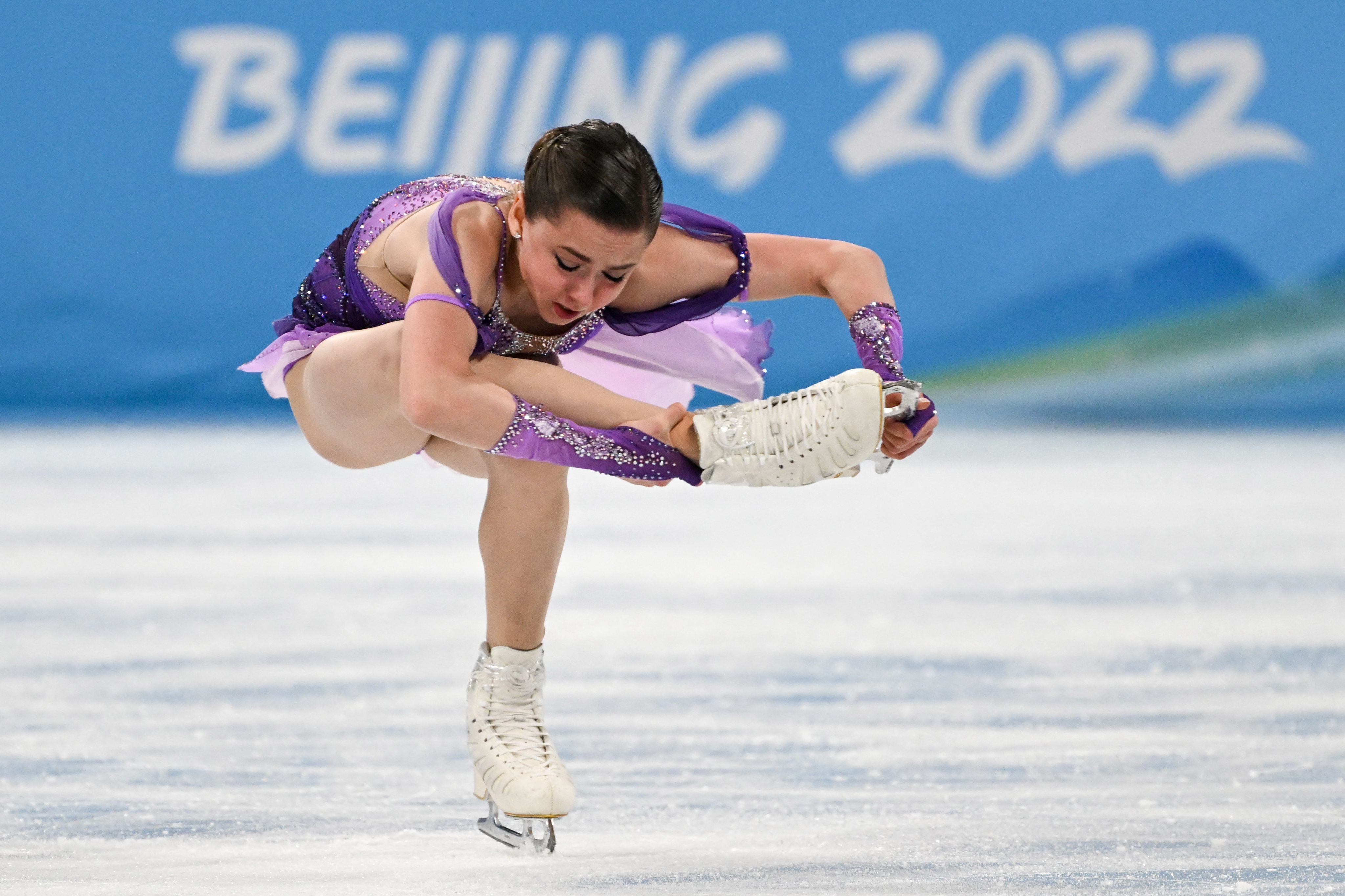 Russia's Kamila Valieva competes in the women's single skating short program of the figure skating event