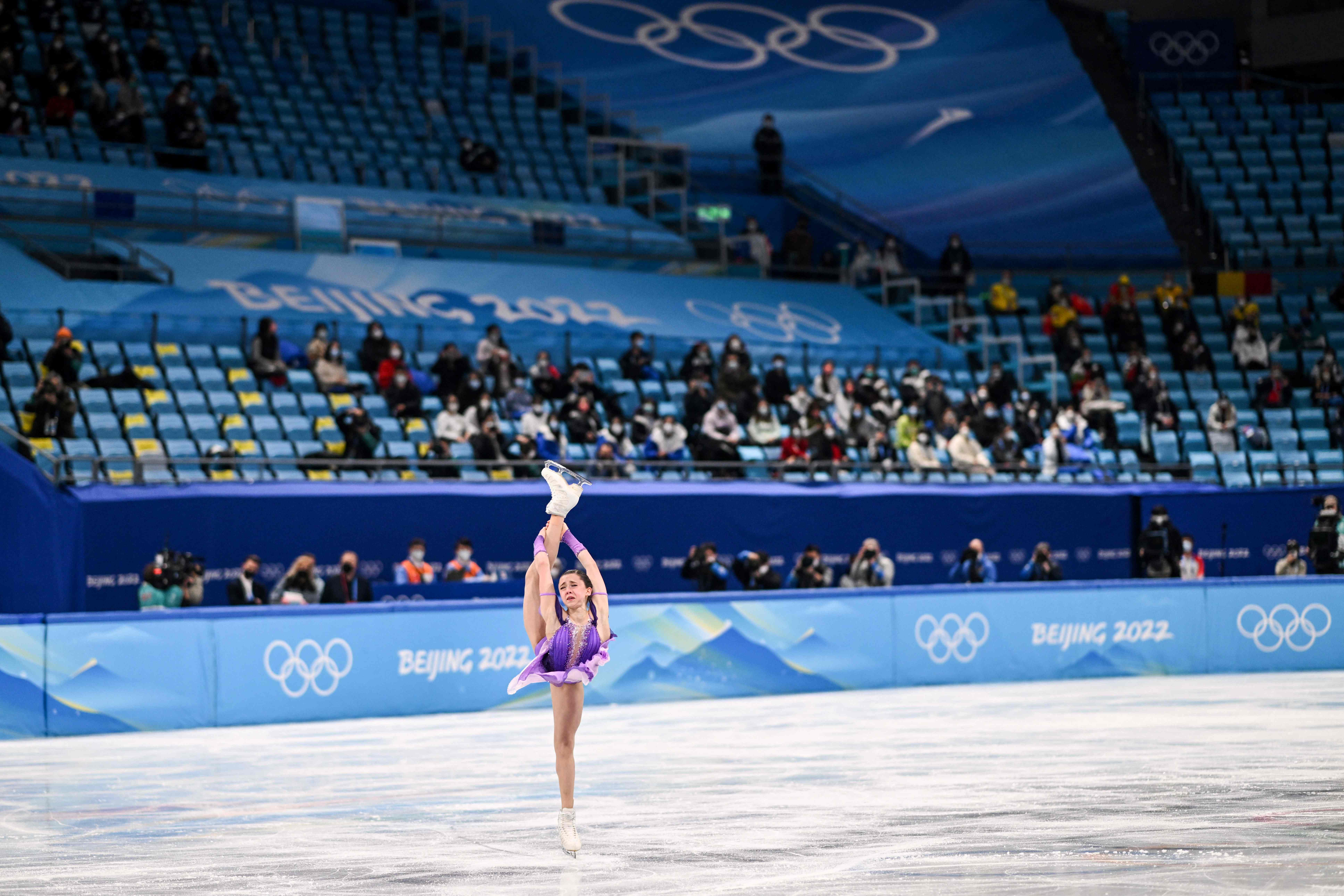 Russia's Kamila Valieva competes in the women's single skating short program of the figure skating event