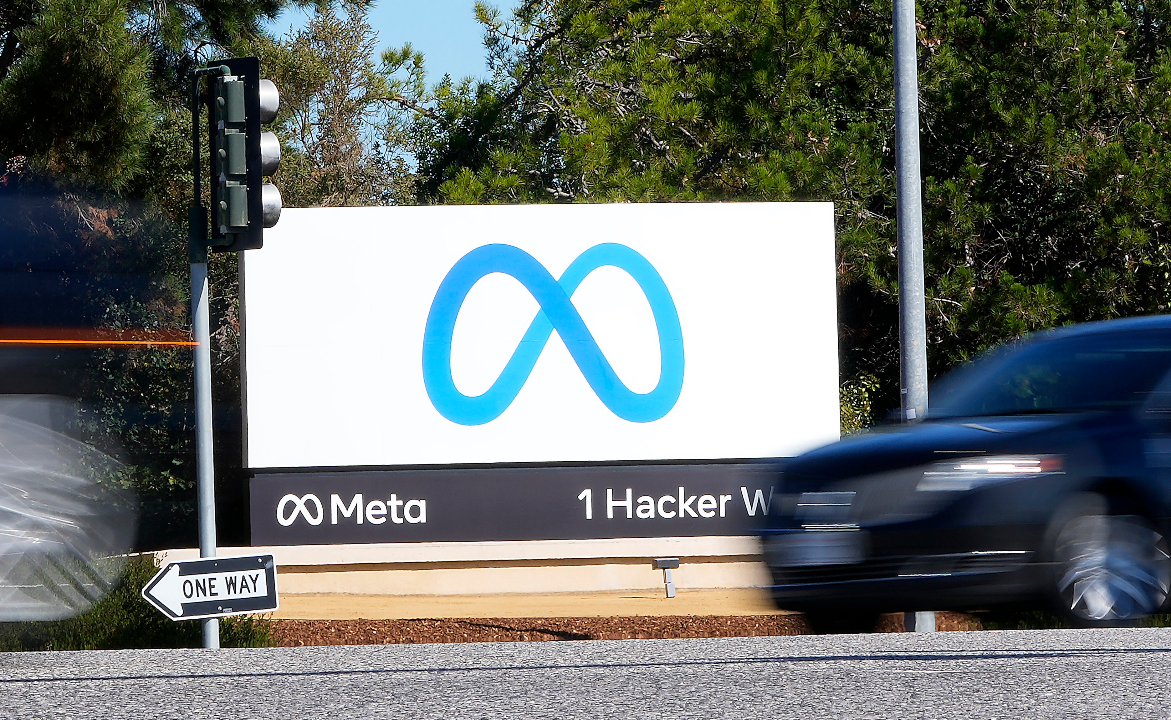 Facebook unveiled their new Meta sign at the company headquarters in Menlo Park, Calif., on 28 October 2021.