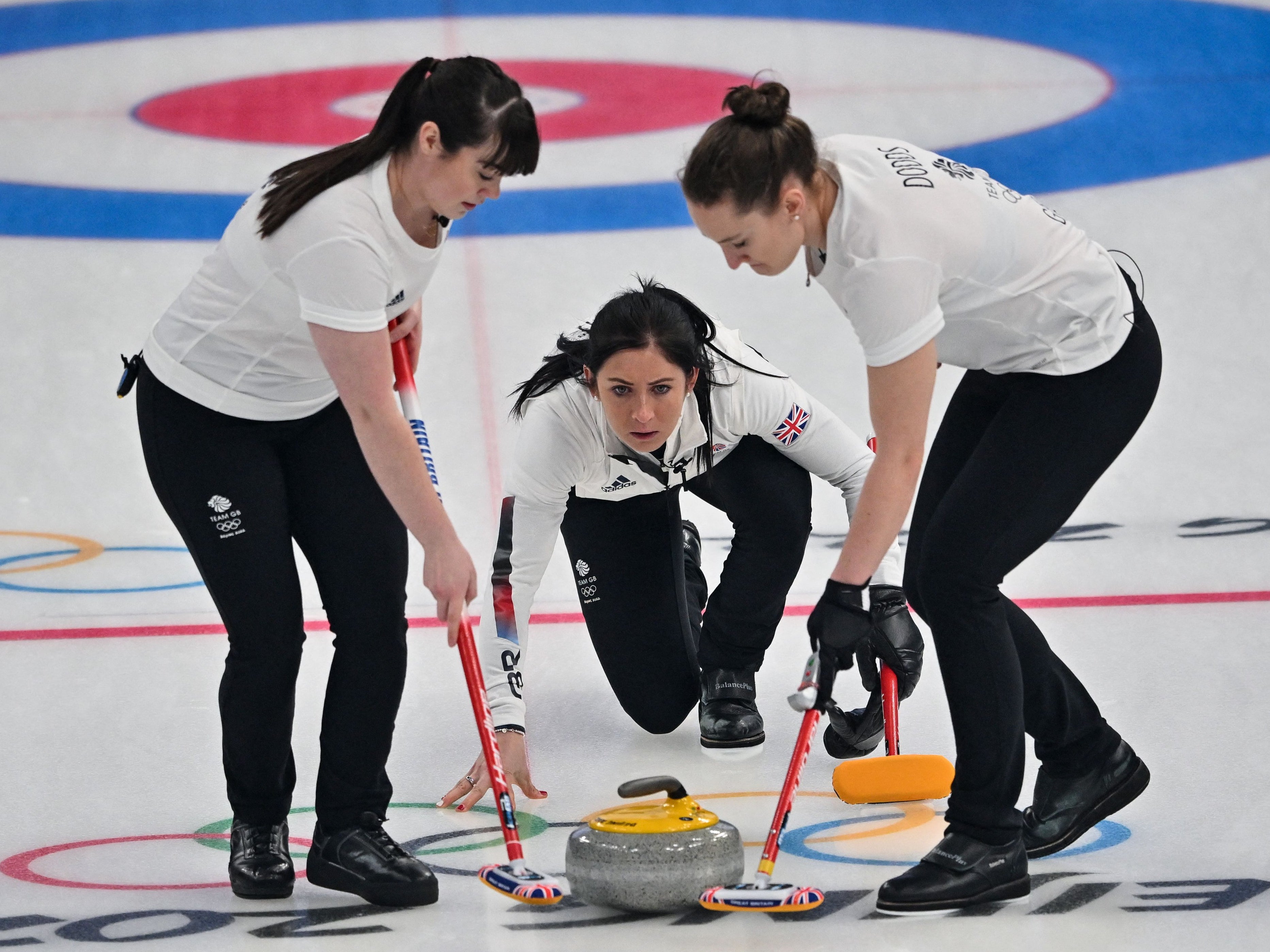 Eve Muirhead (C) in action during Team GB’s defeat by China