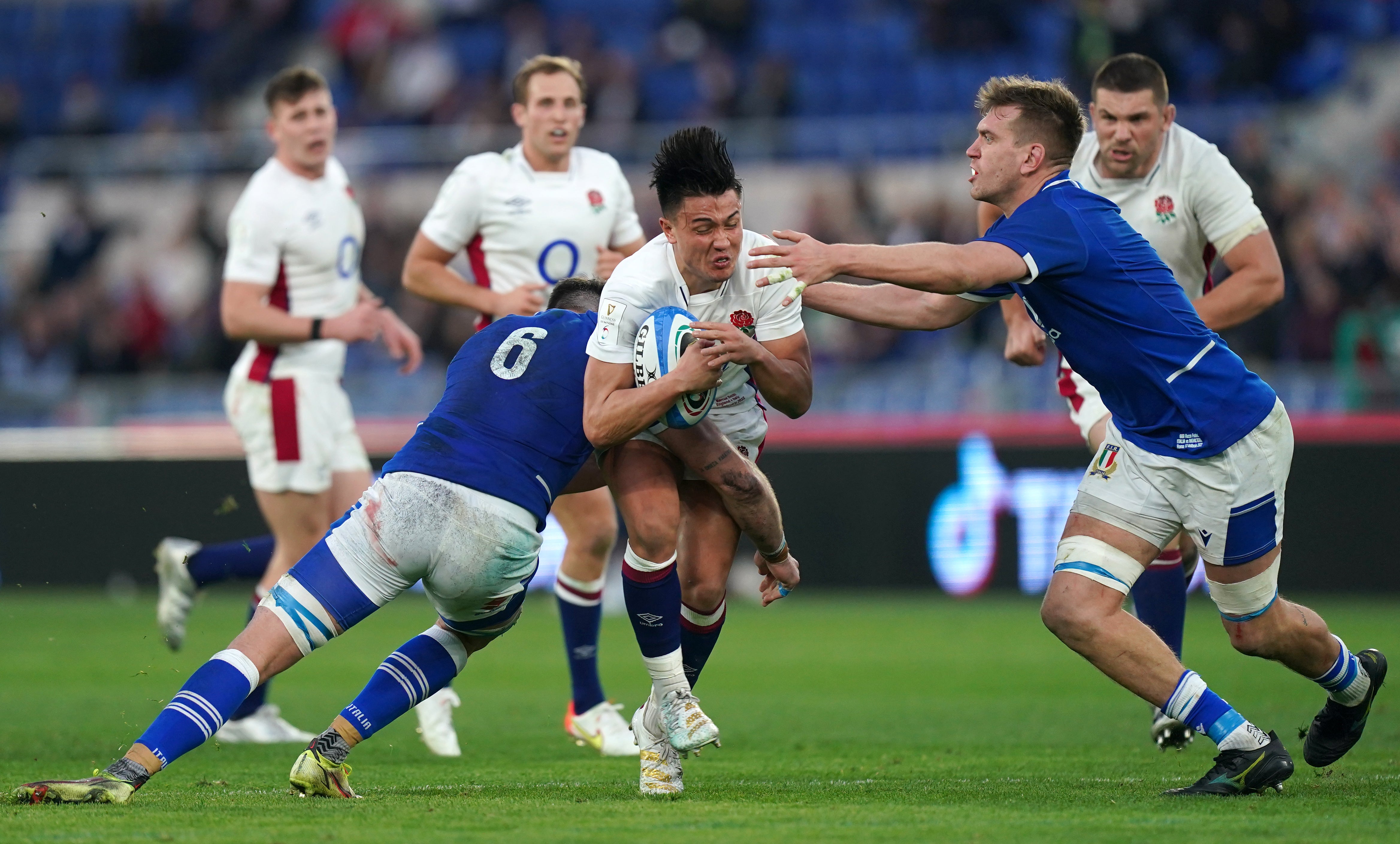 Marcus Smith (centre) scored a try and set-up two more for England against Italy