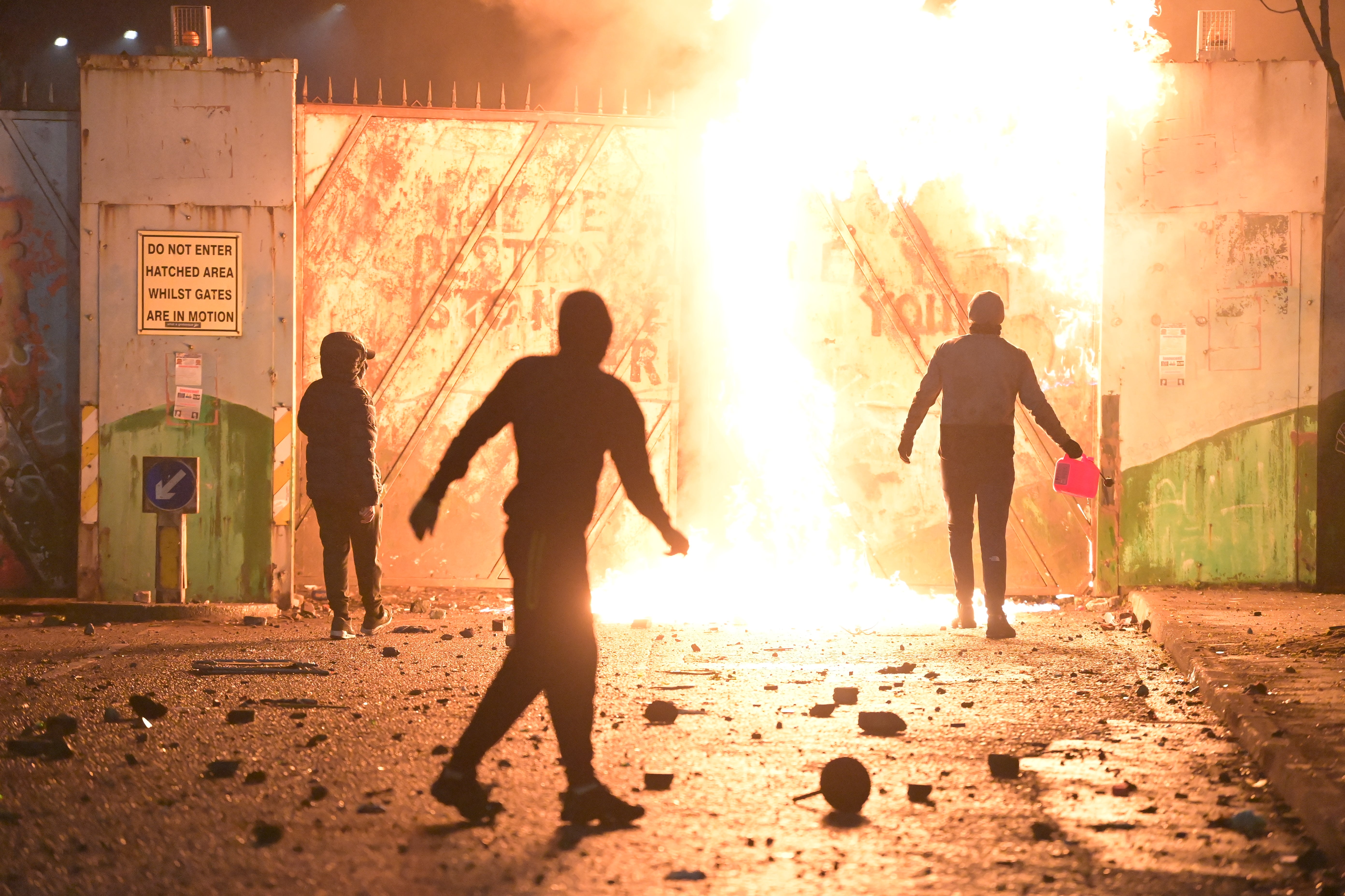 Youths clashed at the Peace Gate in Belfast in April 2021 after a loyalist protest
