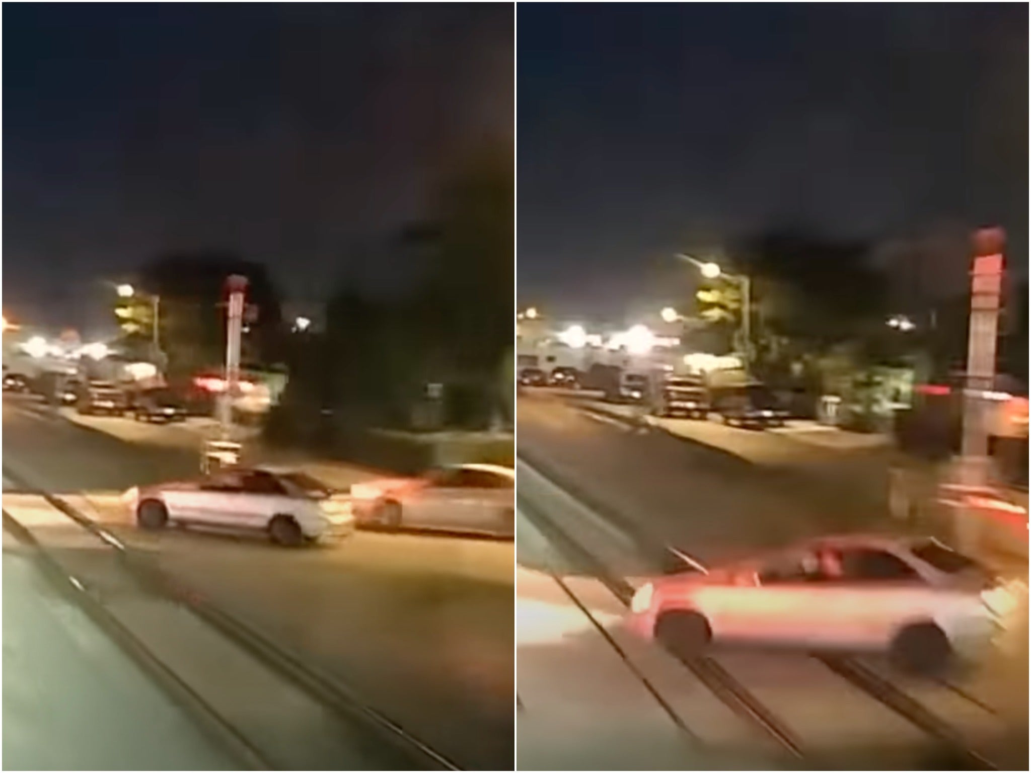 Video screenshots from a train cab shows moments before car crossing the tracks is hit