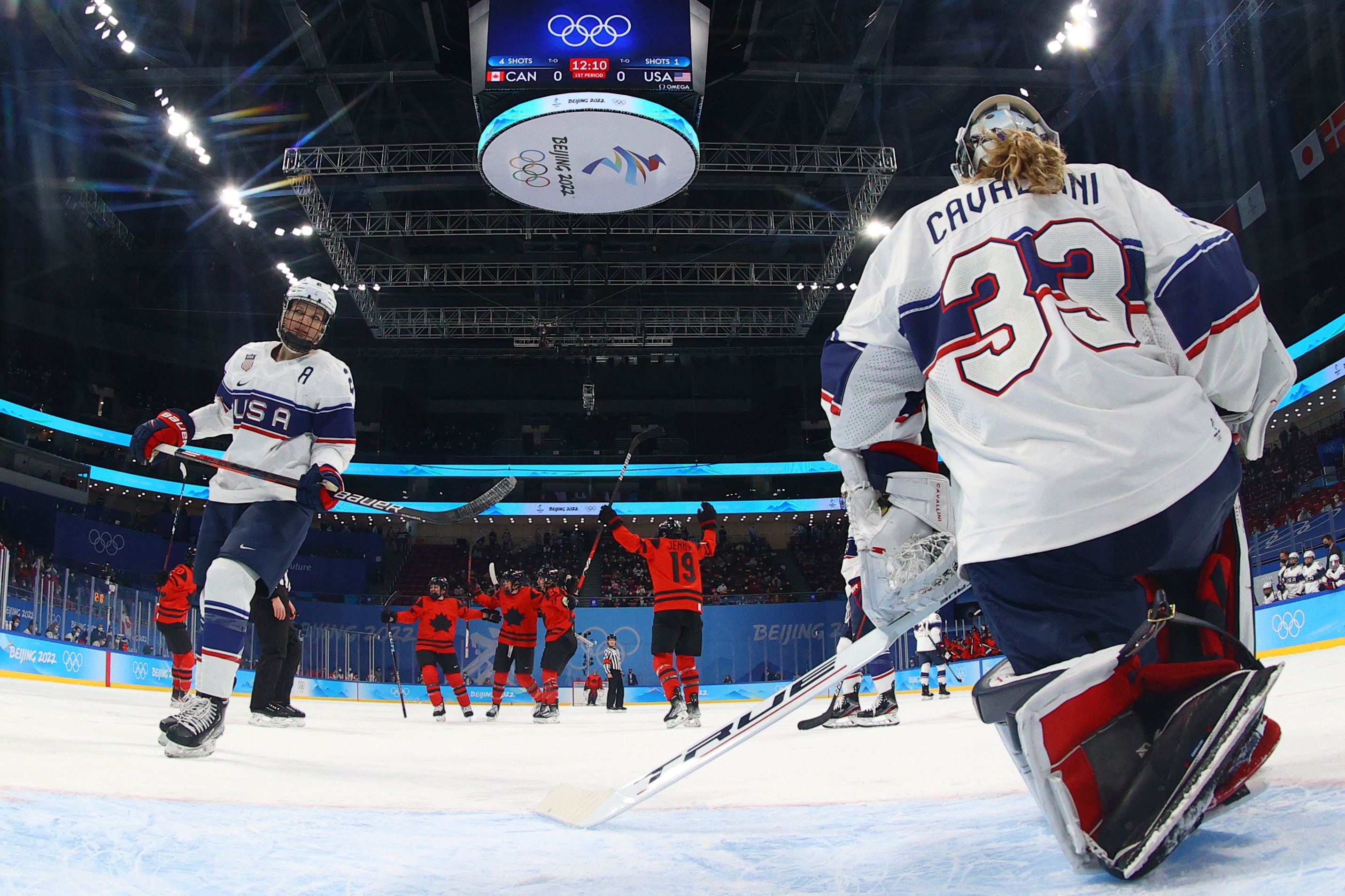 Canada’s players celebrate after Sarah Nurse scores