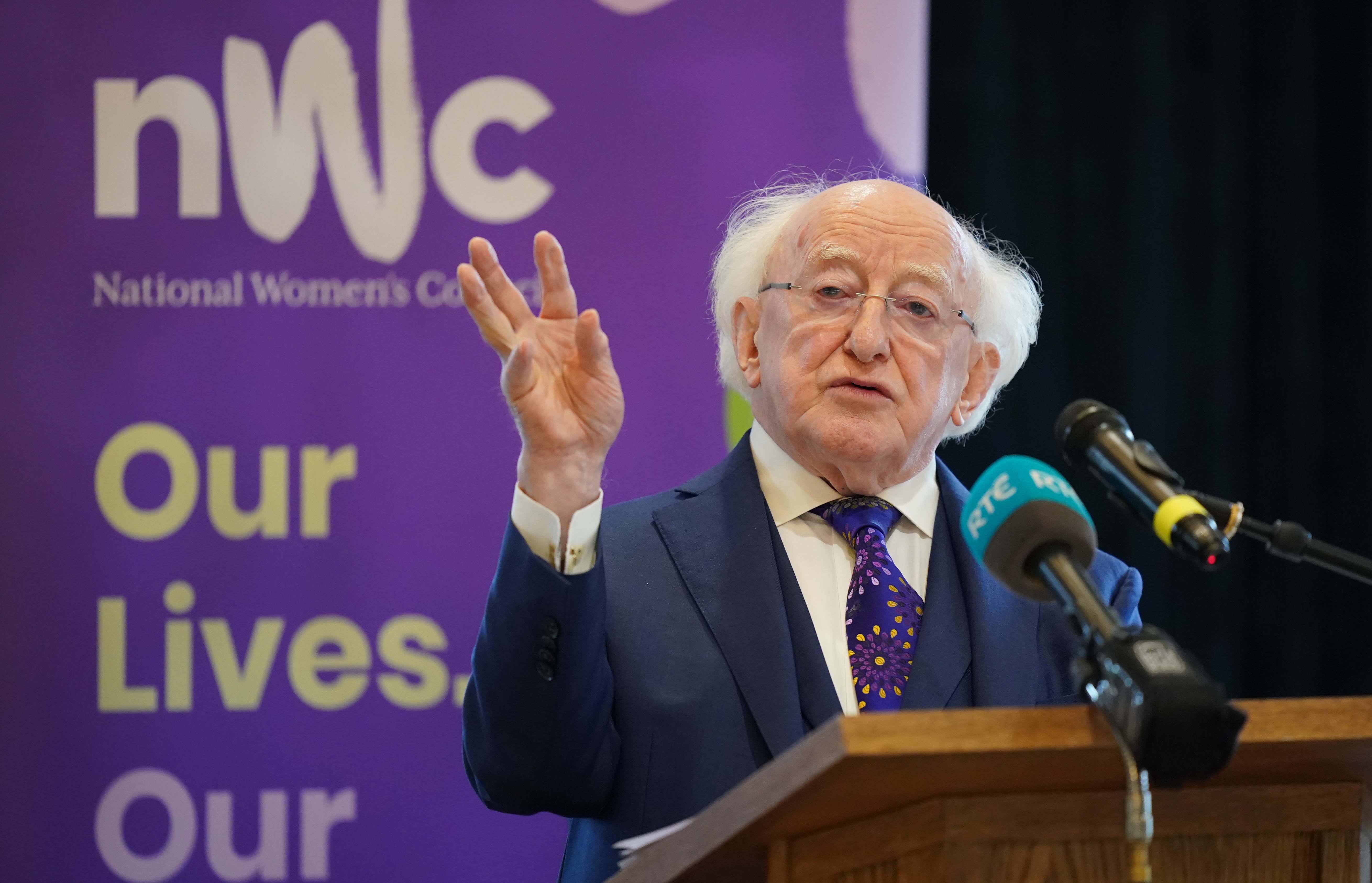 President Michael D Higgins speaks at the conference (All-island Women’s Conference/PA)