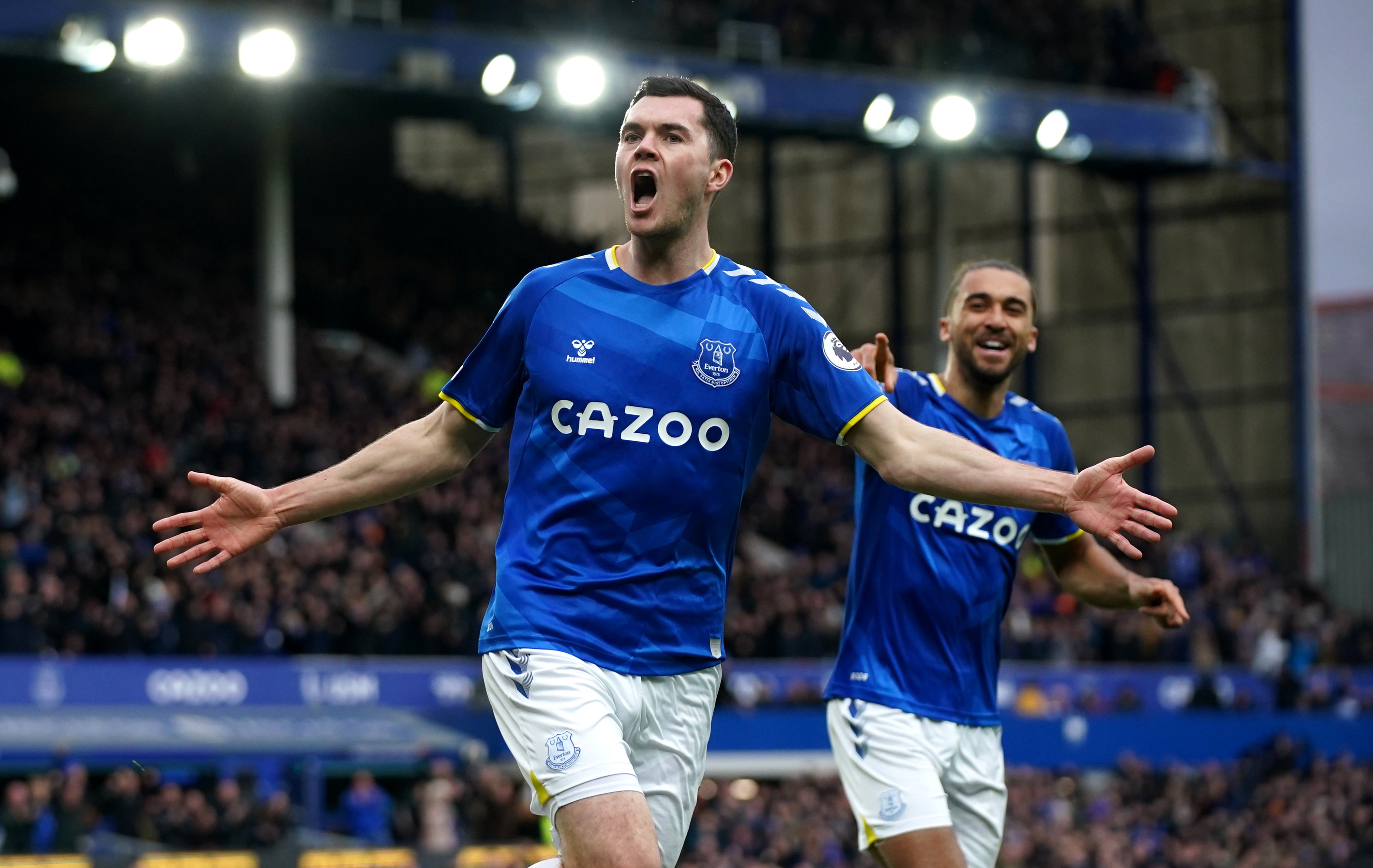 Everton’s Michael Keane celebrates scoring against Leeds last week in his side’s first league win in seven matches (Peter Byrne/PA)