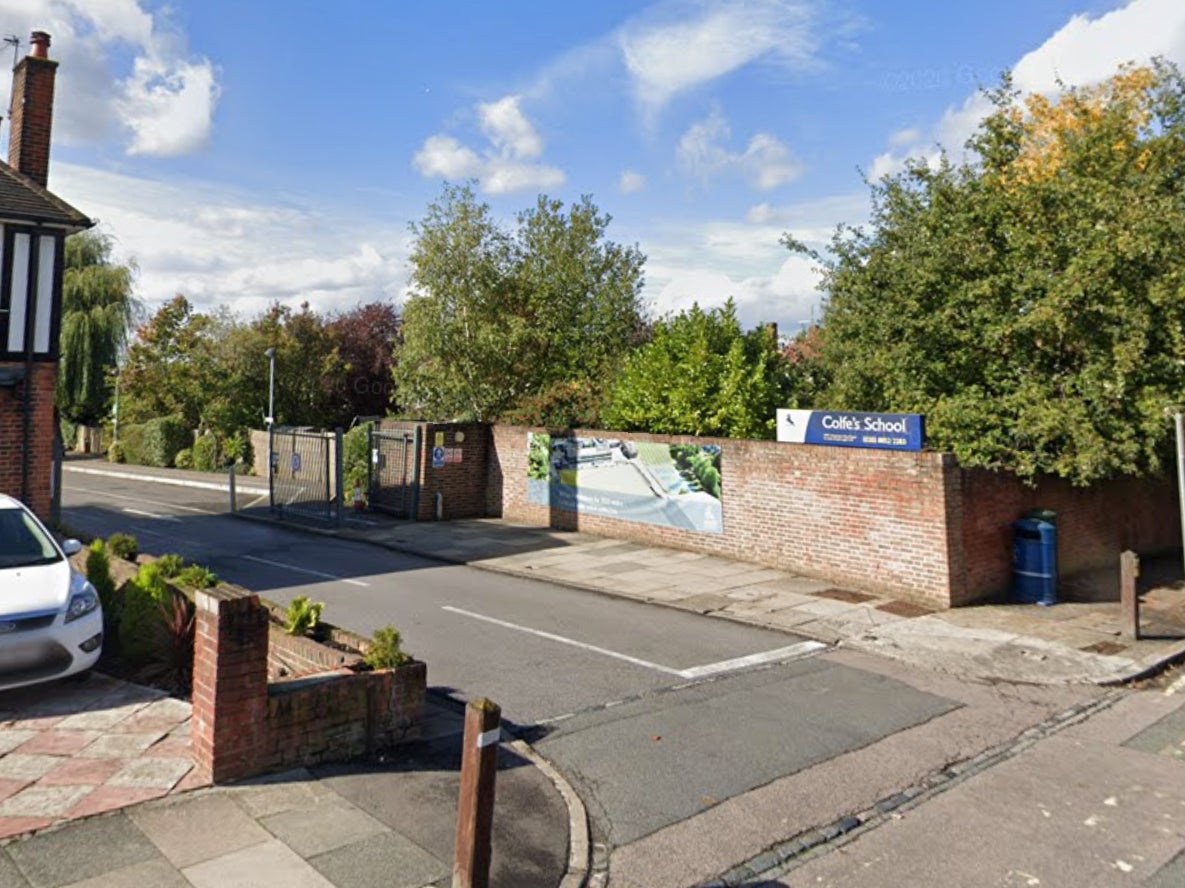 A screenshot showing the entrance to Colfe’s School, southeast London