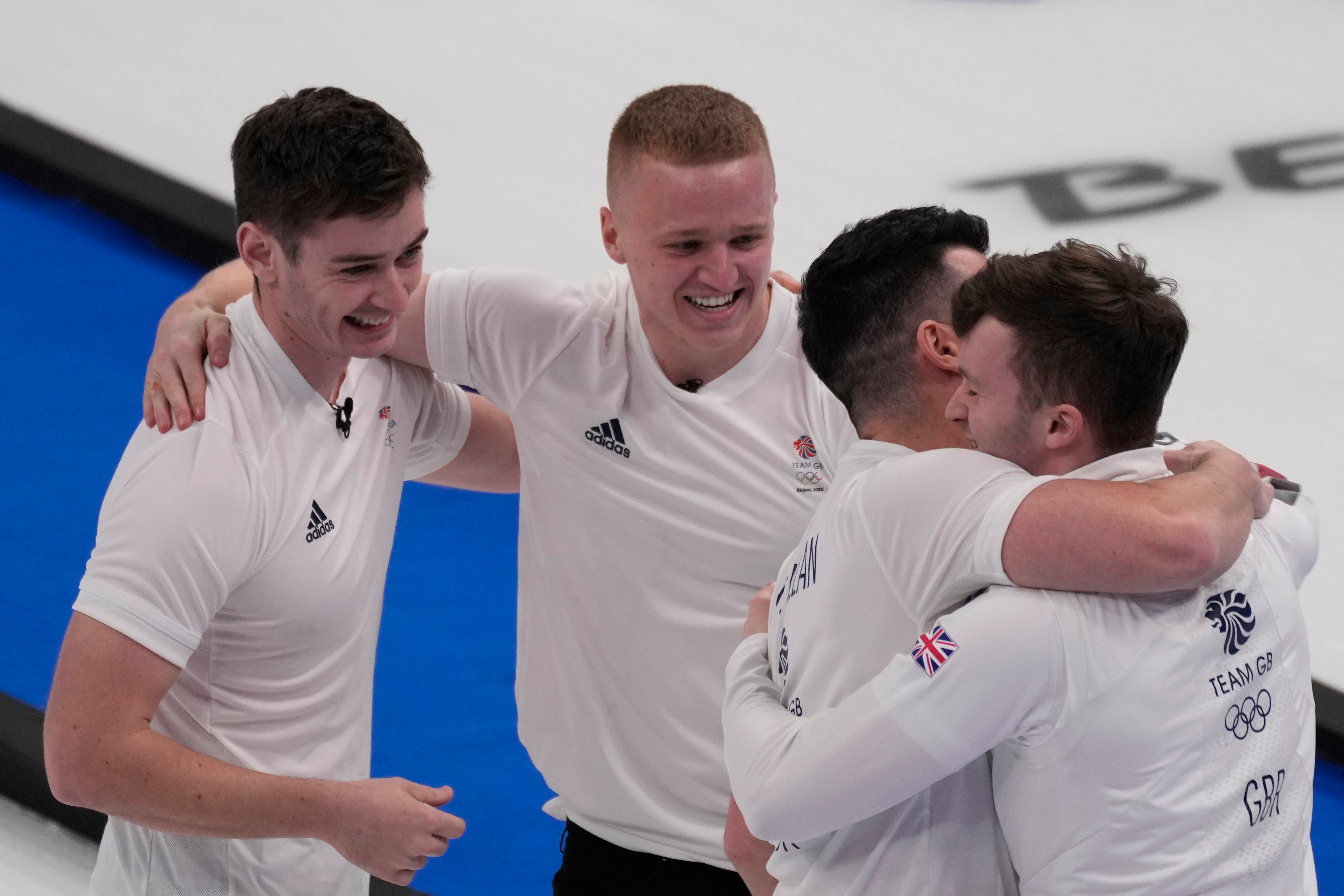 Team GB celebrate Thursday’s semi-final win over the USA. They now play Sweden in Saturday’s gold medal match