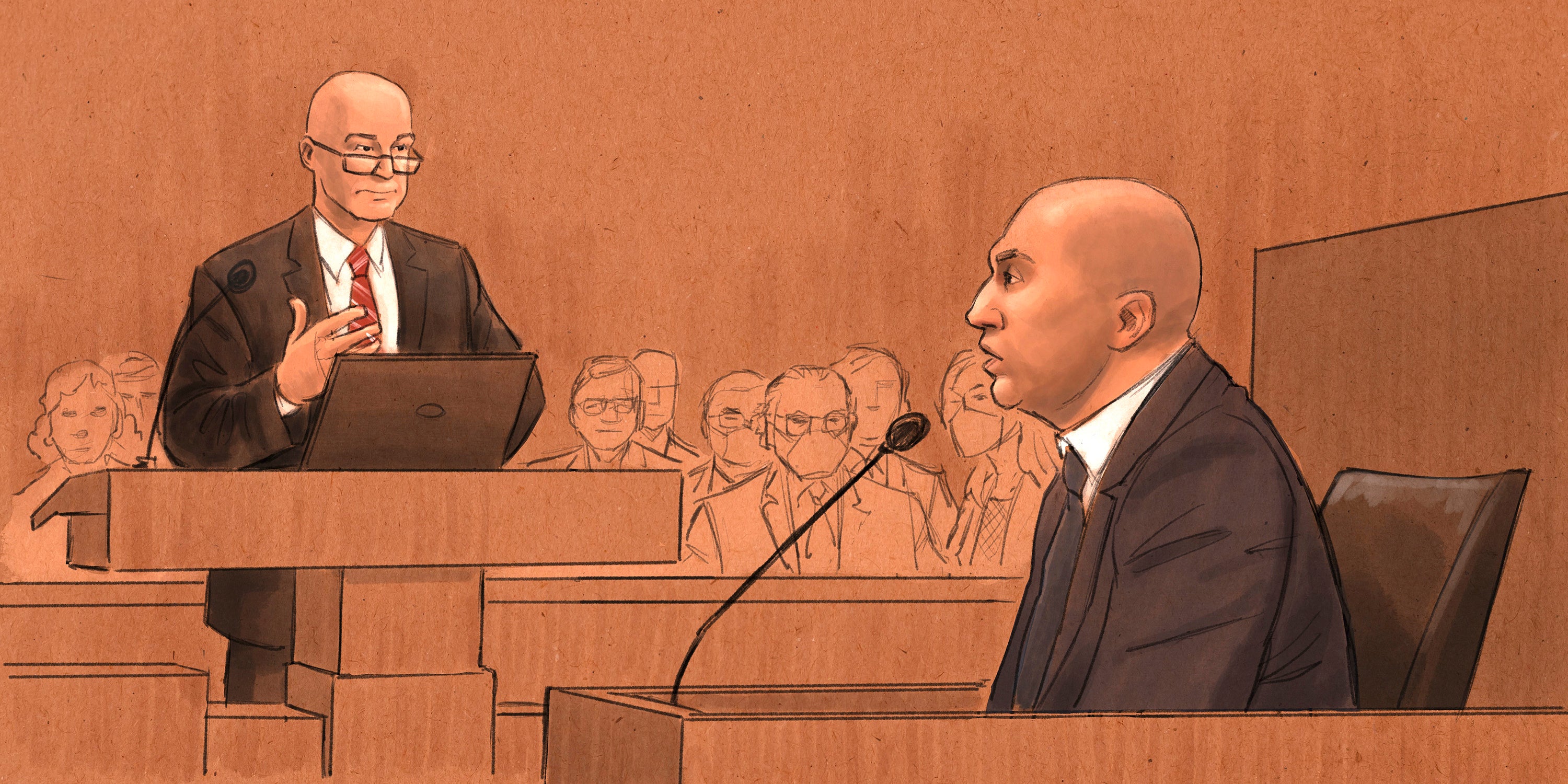 J. Alexander Kueng is seen testifying during his trial in a courtroom sketch