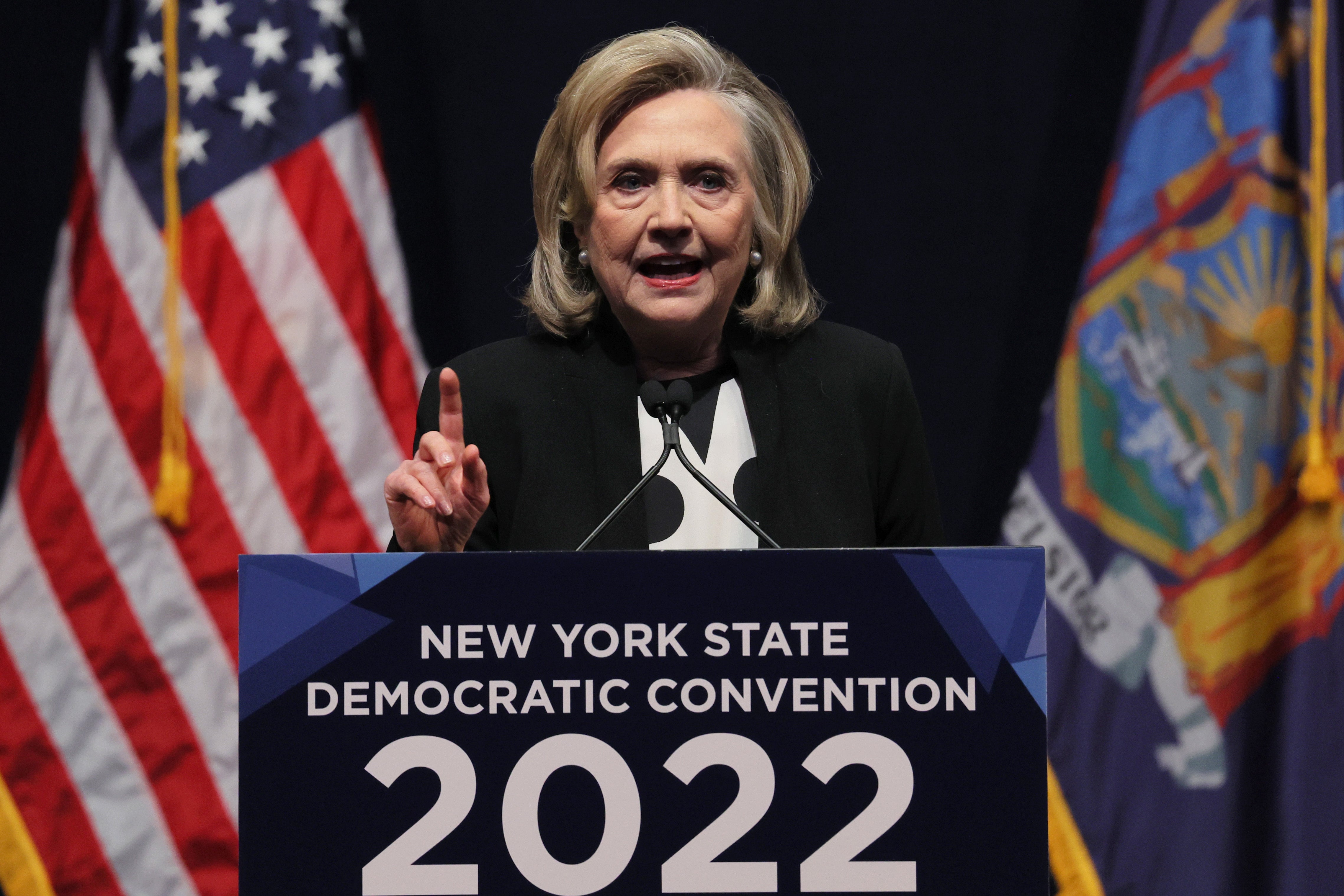 Former secretary of state Hillary Clinton speaks during the 2022 New York State Democratic convention at the Sheraton New York Times Square Hotel on 17 February 2022