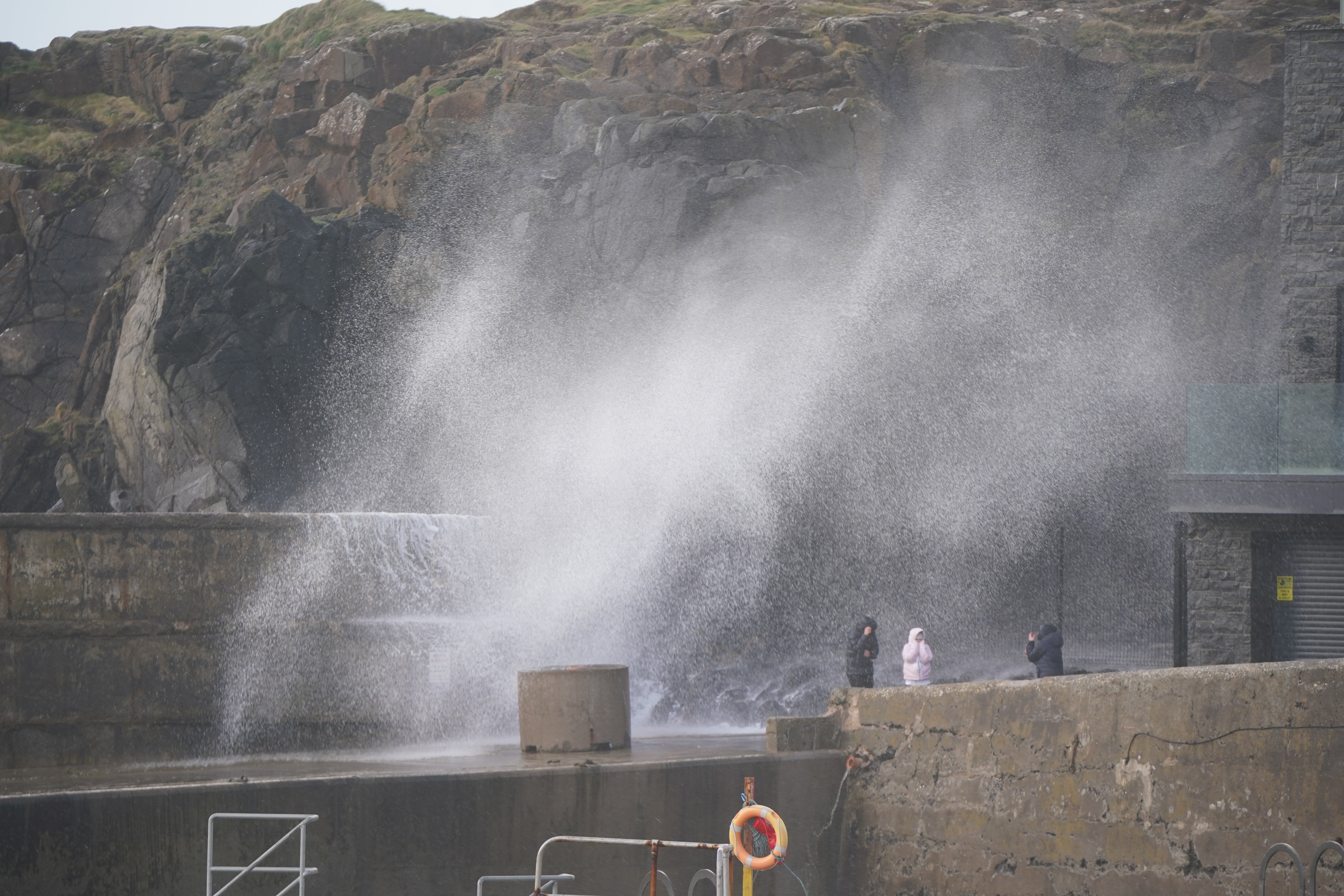 Waves hit the sea wall at Portstewart in County Londonderry, Northern Ireland earlier in the week (Niall Carson/PA)