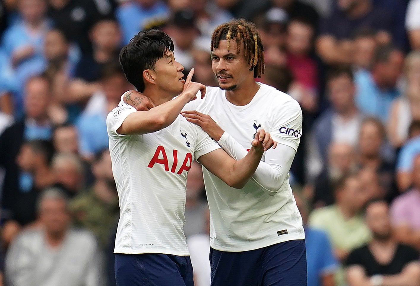 Son Heung-min celebrates scoring Tottenham’s winner against Manchester City in August (Nick Potts/PA)