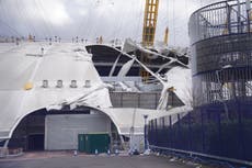 O2 Arena roof ripped open as former Millennium Dome battered by 100mph Storm Eunice winds